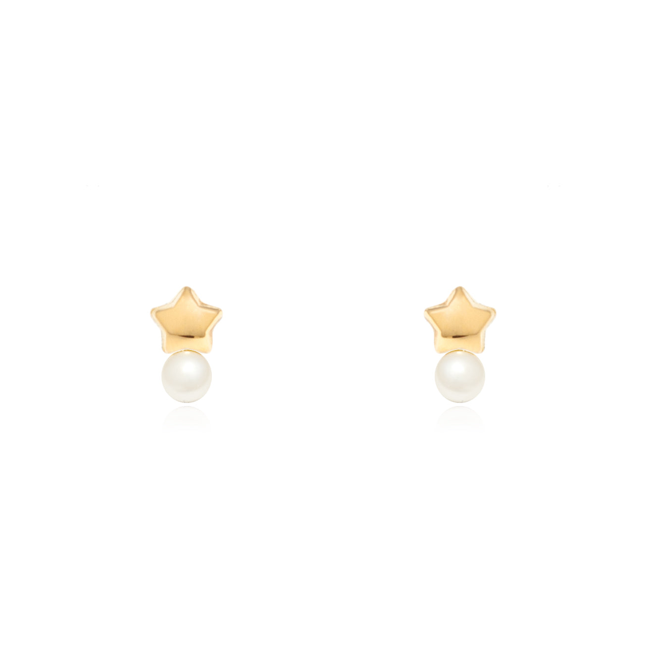 Pendientes Bebe-Niña Oro Amarillo 18K Tu y Yo Perla Botón 3,5 mm Estrella Brillo