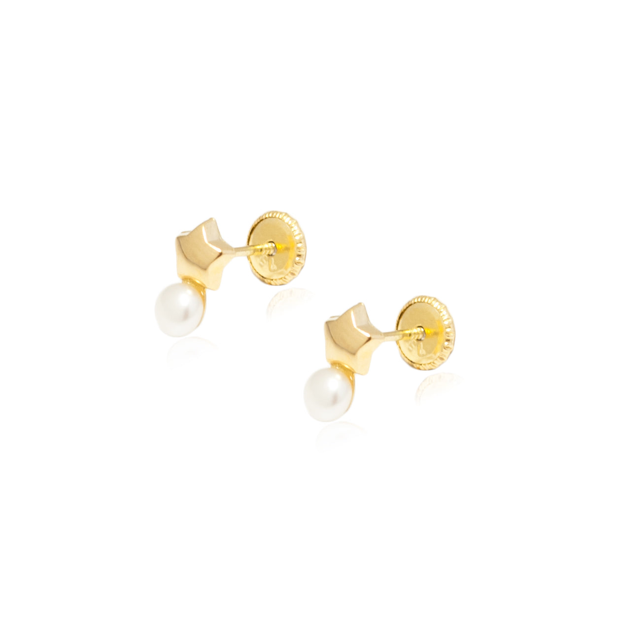 Pendientes Bebe o Niña Estrella lisa tu y yo perla