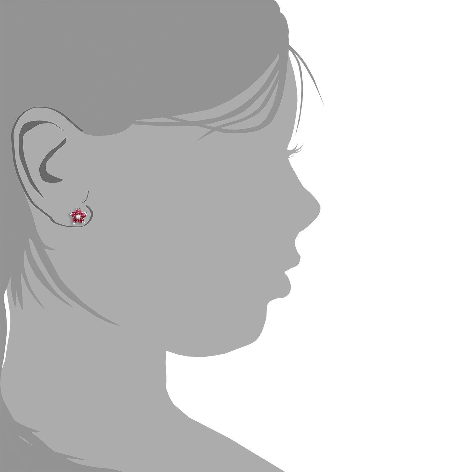 Pendientes Niña Margarita 5 Petalos Rubi y Circonita
