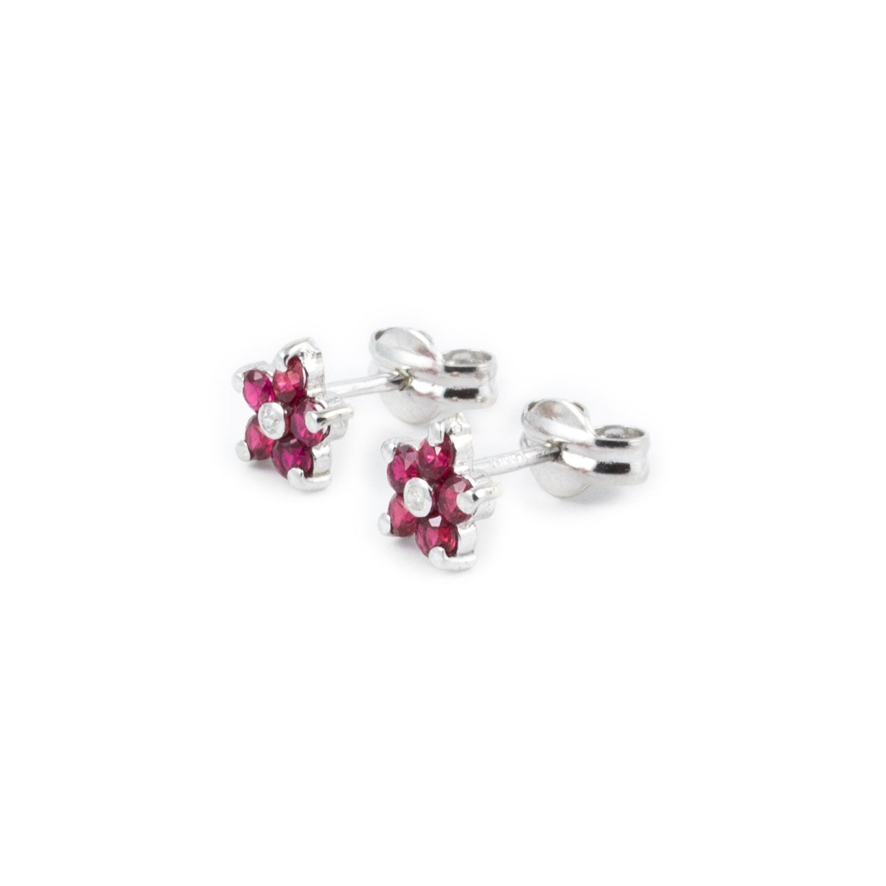 Pendientes Niña Margarita 5 Petalos Rubi y Circonita