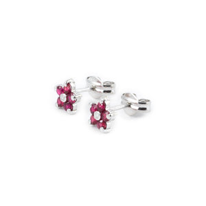 Pendientes Niña Margarita 5 Petalos Rubi y Circonita