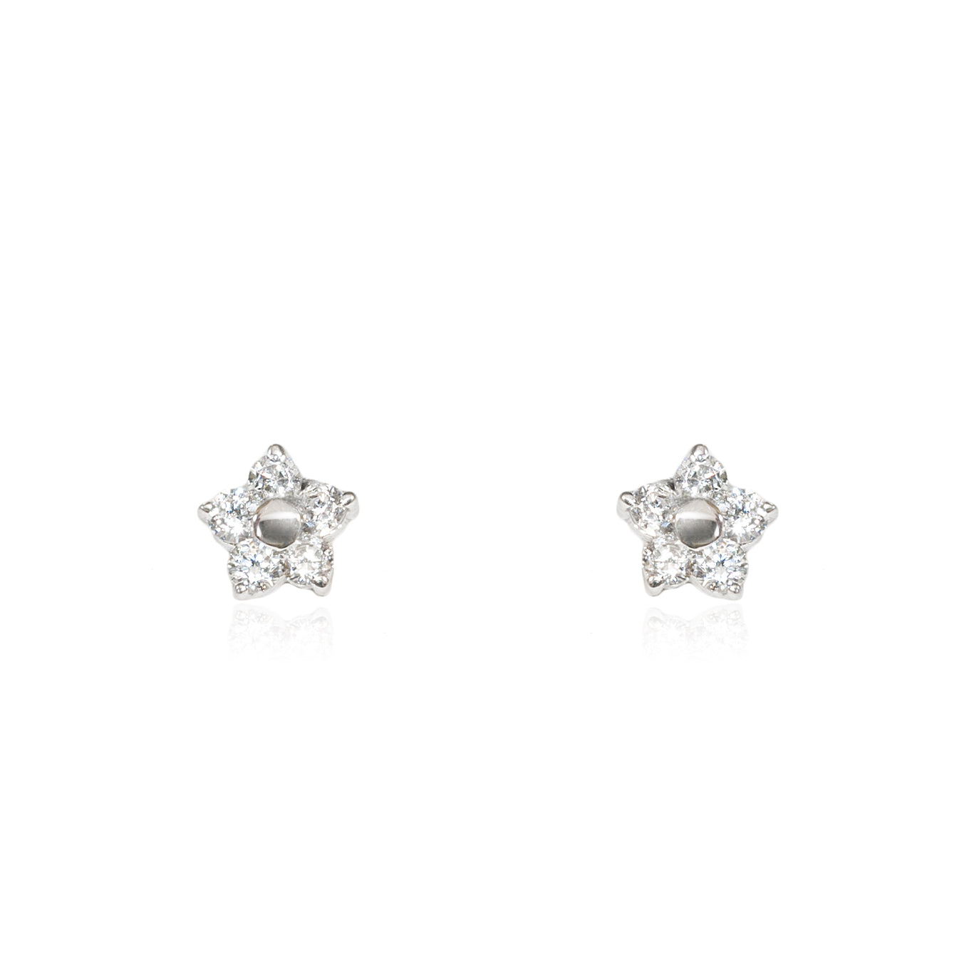 Pendientes Bebe-Niña Oro Blanco 9K Flor Margarita Circonita Brillo