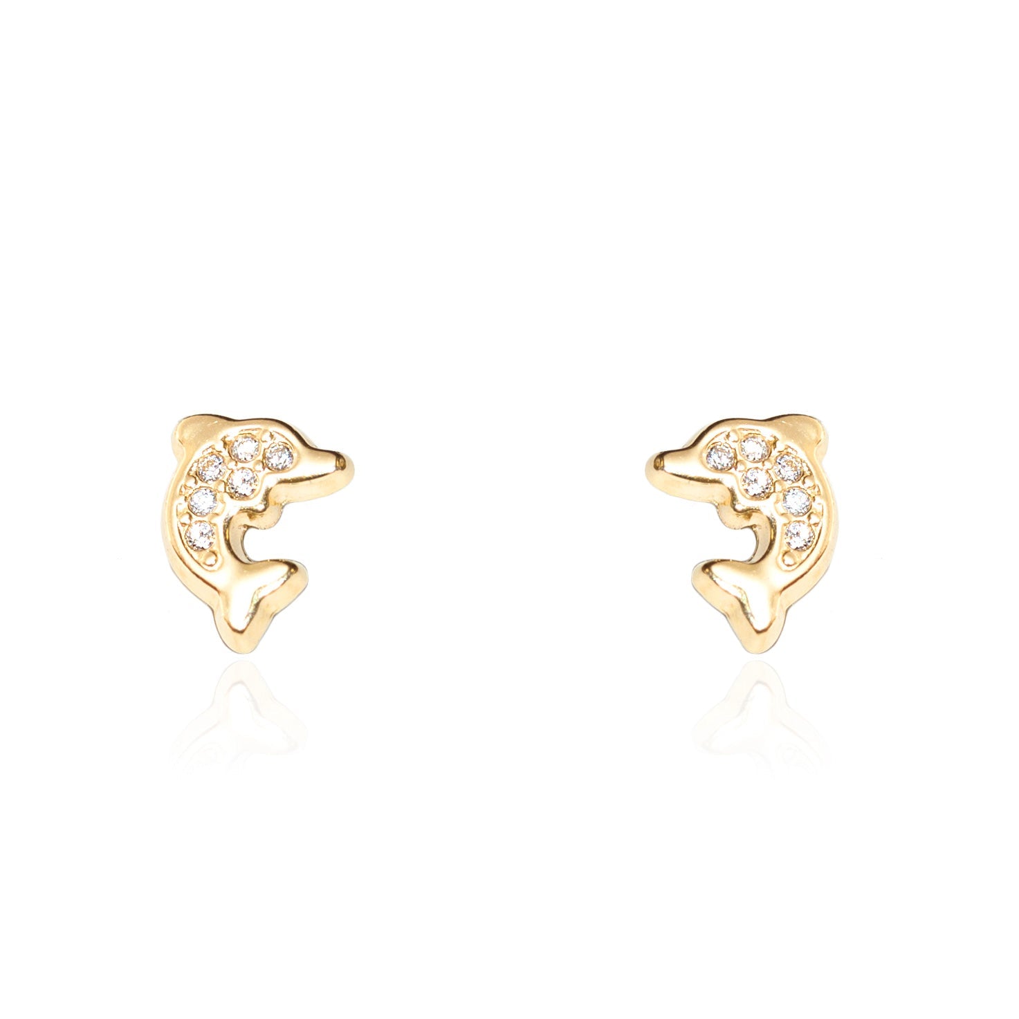 Pendientes Niña Oro Amarillo 18K Delfín Circonitas Brillo