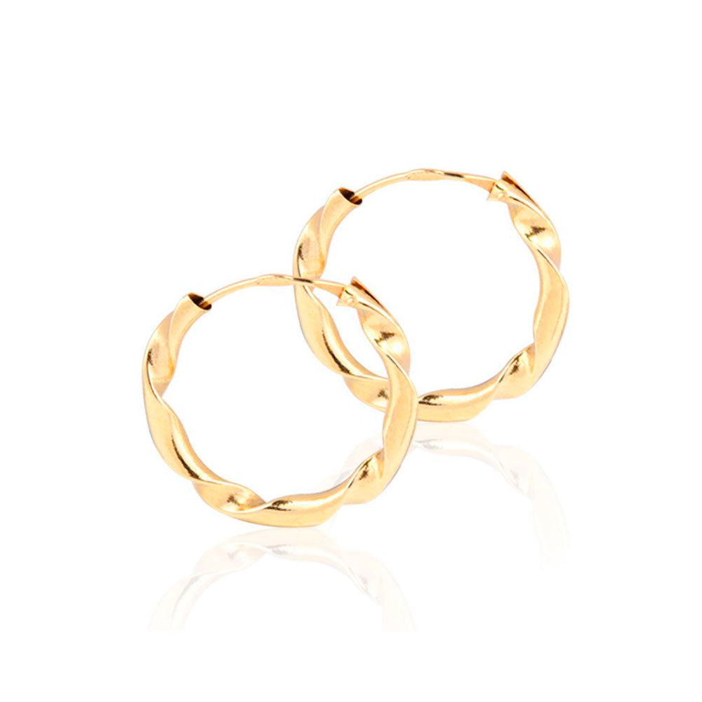 Pendientes Oro Amarillo 18K Aros Redondo Reliados Brillo 14 x 2 mm