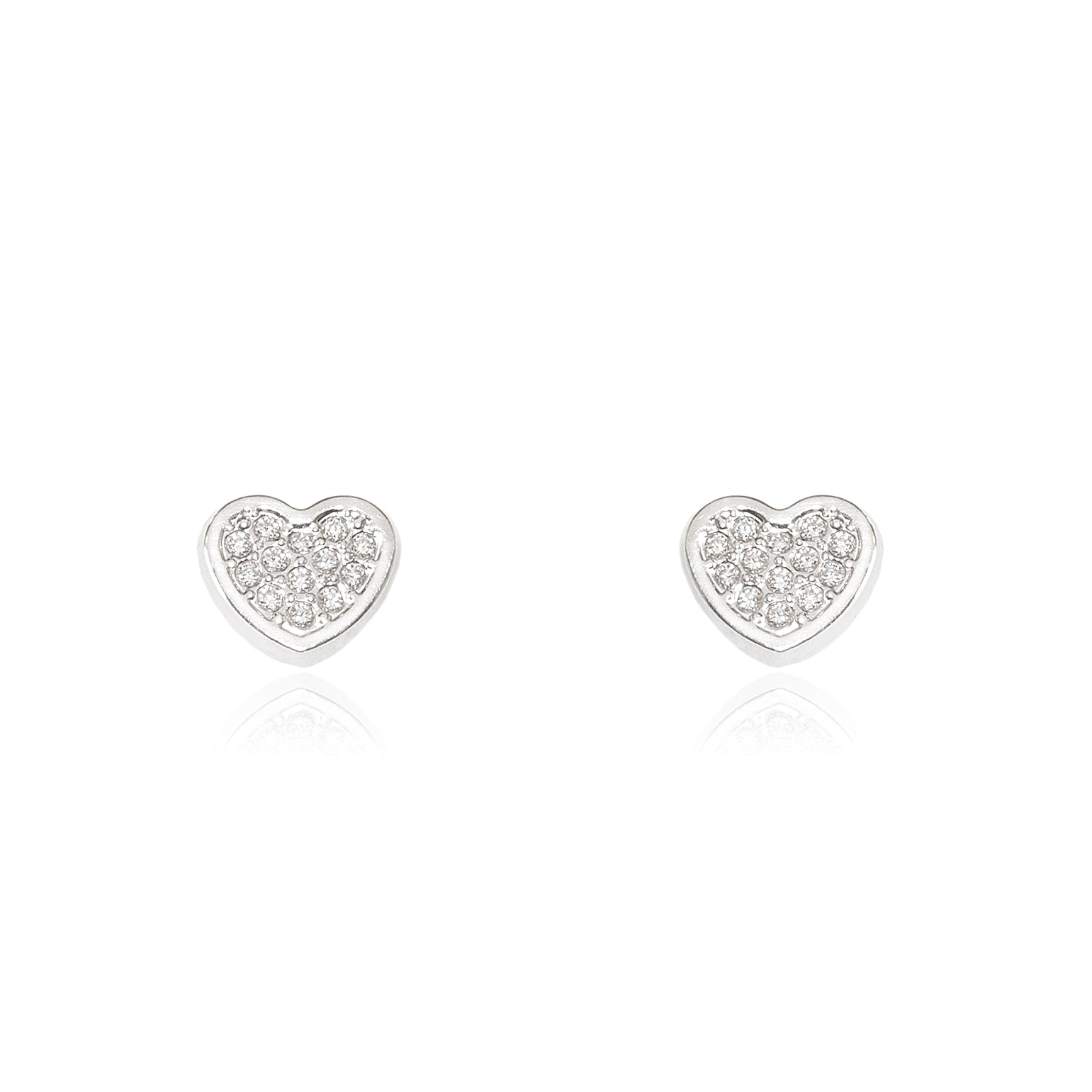 Pendientes Niña Oro Blanco 9K Corazón Circonitas Brillo