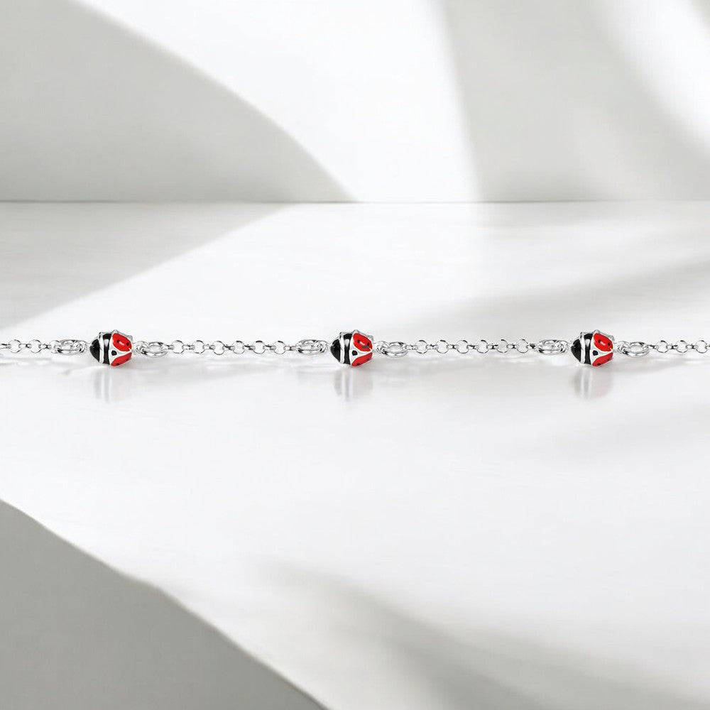 925 Sterling Silver Ladybug Bracelet Red-Black Gloss 16 cm