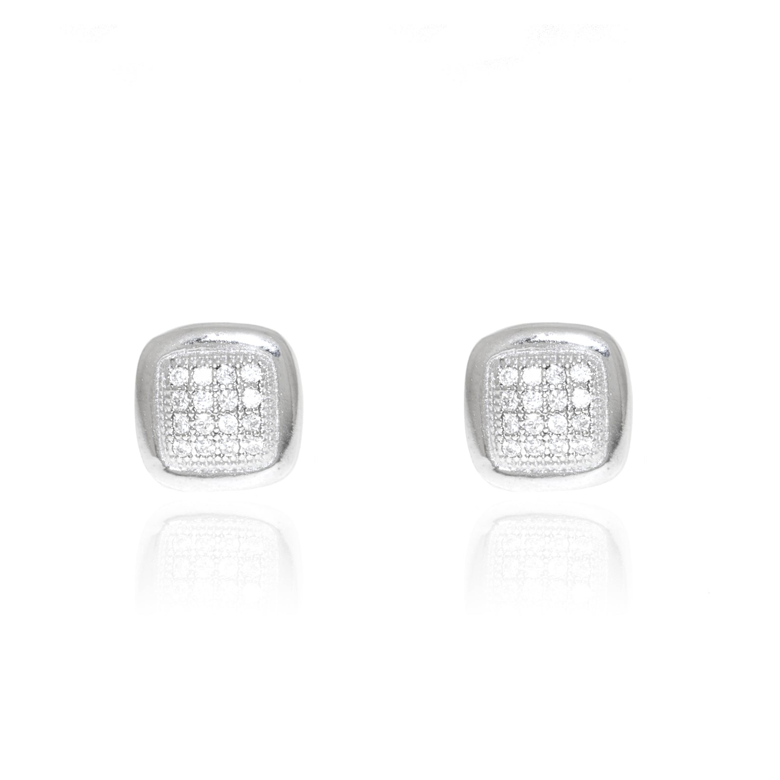 Pendientes Plata de Ley Cuadrado Circonita Brillo