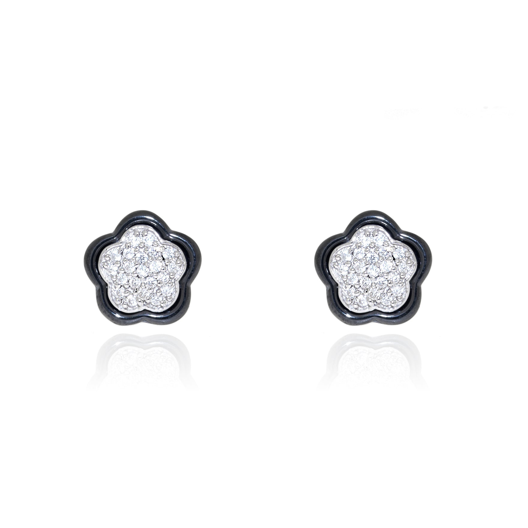 Shiny Zirconia Flower Sterling Silver Earrings