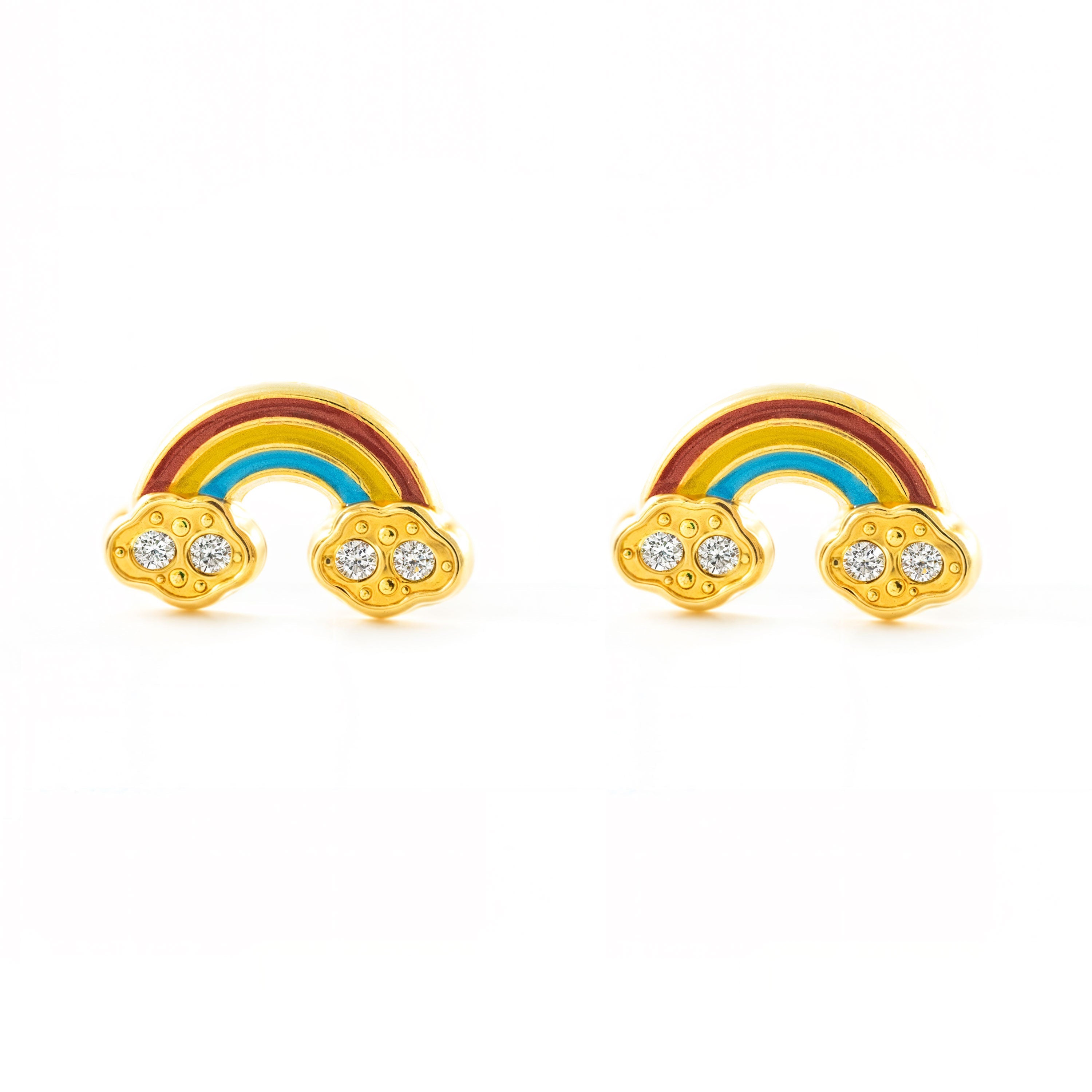 9K Yellow Gold Rainbow Multicolor Enamel Zirconia Shine Girl's Earrings