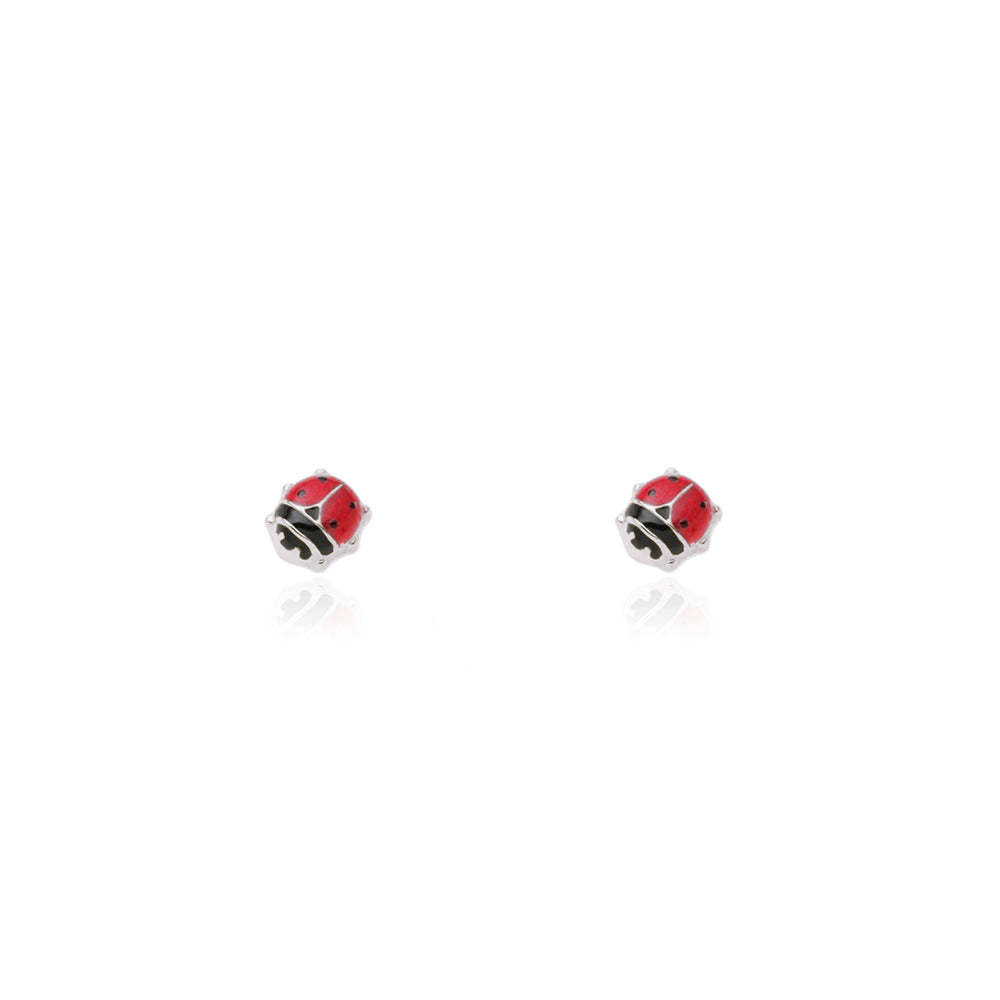 Pendientes Plata de Ley Mariquita Esmalte Rojo-Negro Brillo