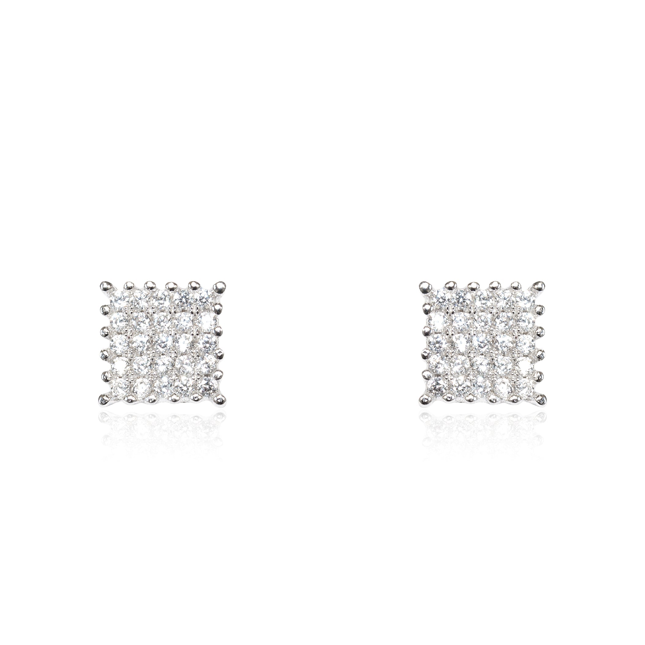 Pendientes Plata de Ley Cuadrado Circonita Brillo