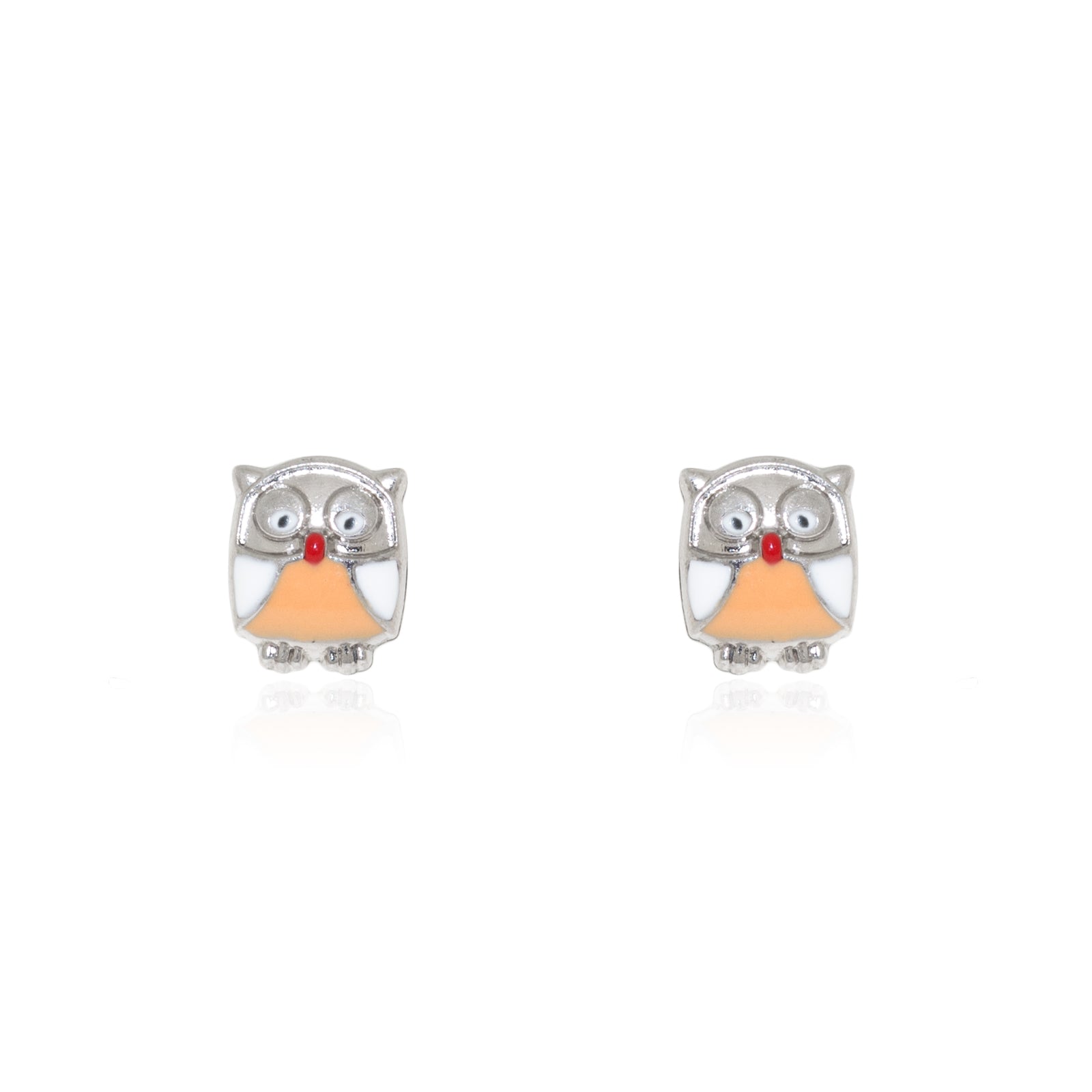 Pendientes Plata de Ley Buho Esmalte Naranja Brillo