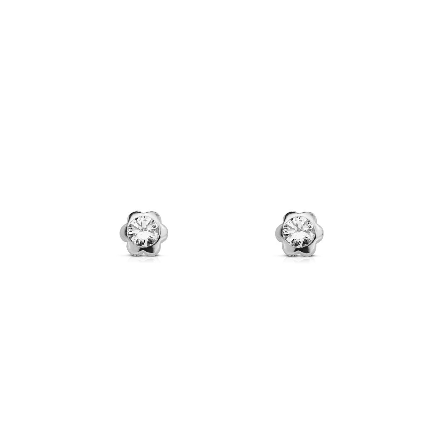 Baby-Girl Earrings in Sterling Silver Chatón Flower Shiny Zirconia