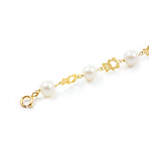 Pulsera Niña oro Oso calado con perlas