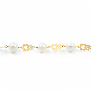 Pulsera Niña oro Oso calado con perlas