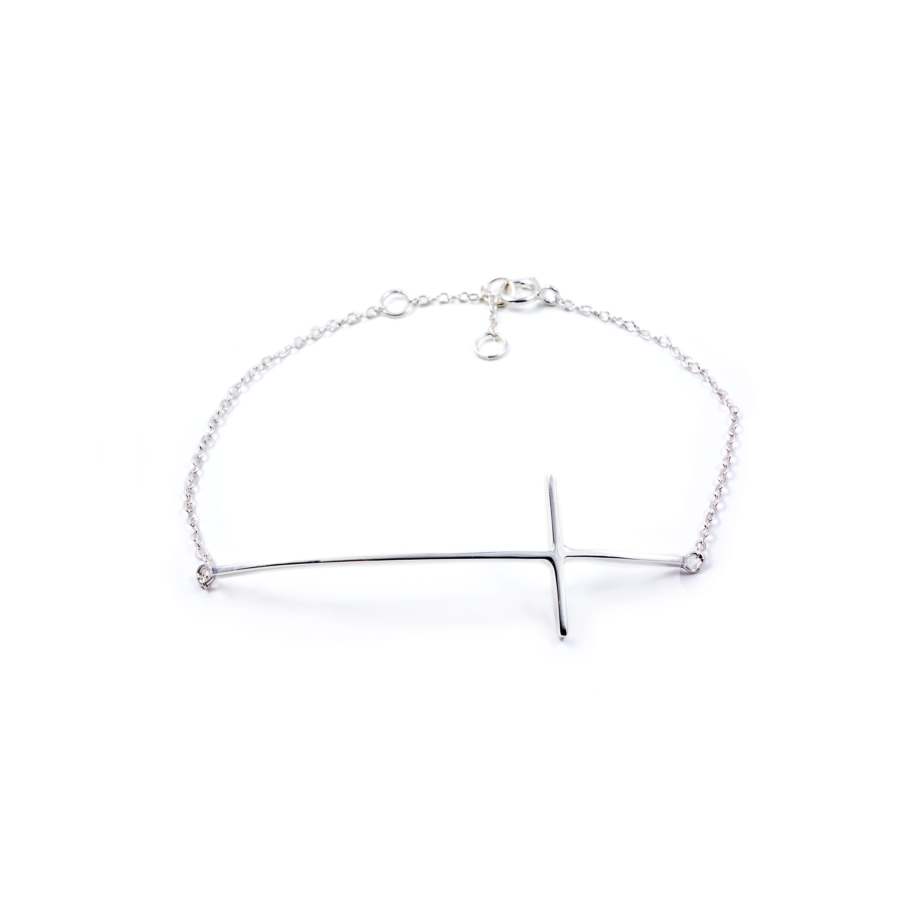 Pulsera Plata de Ley Cruz horizontal Brillo