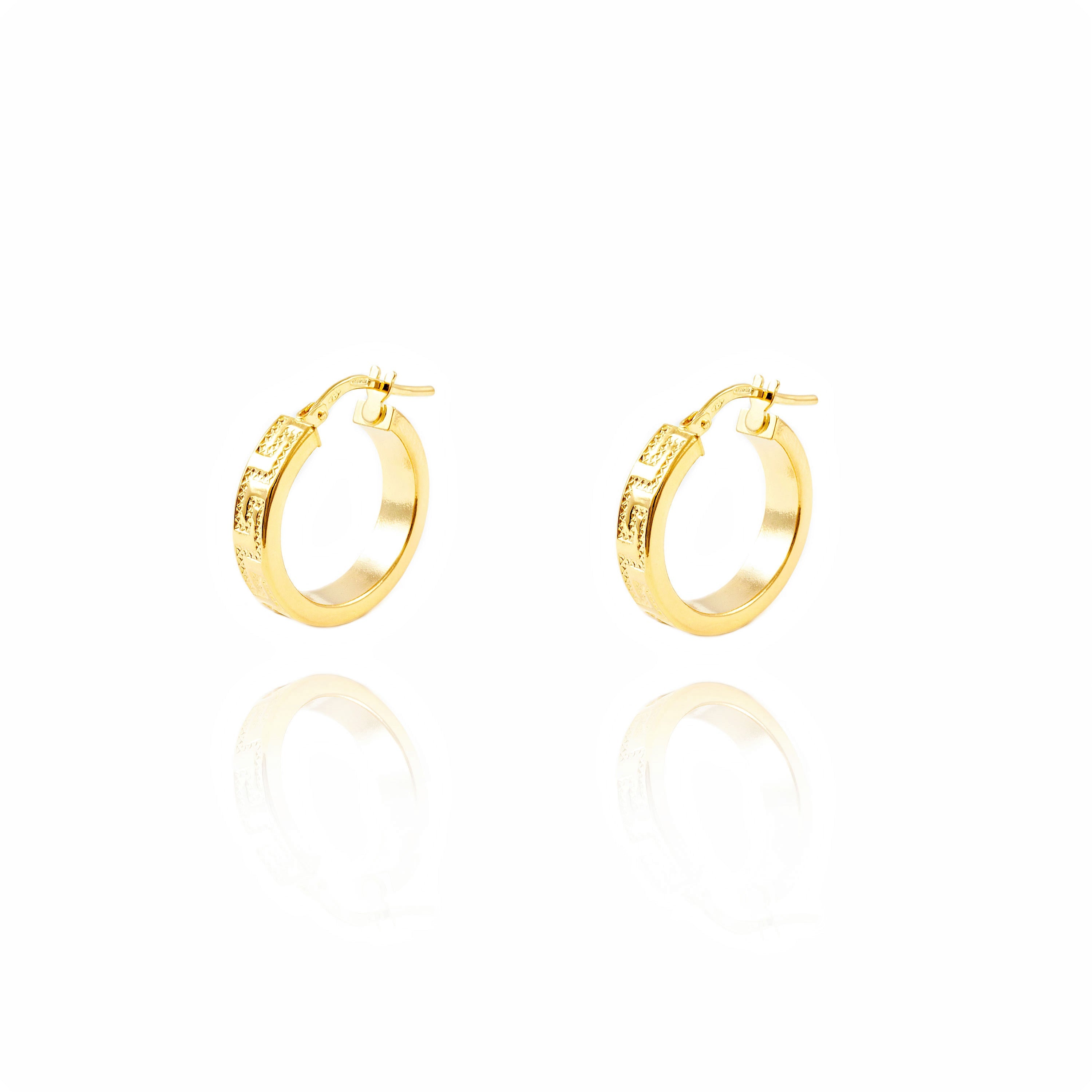 Pendientes Oro Amarillo 18K Aros Rectangular Greca 18 x 4 mm