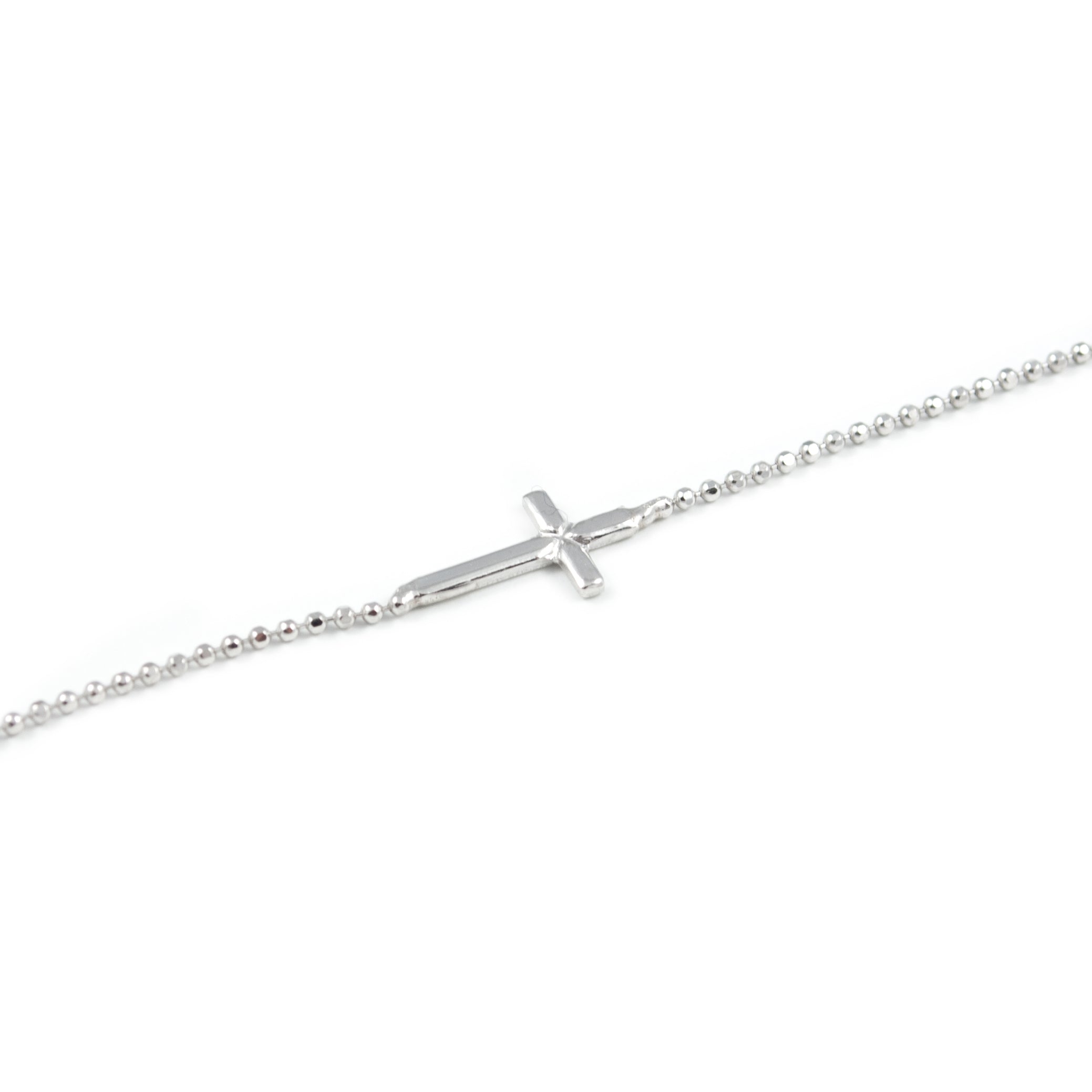 Collar Plata Bola Diamantada con cruz horizontal