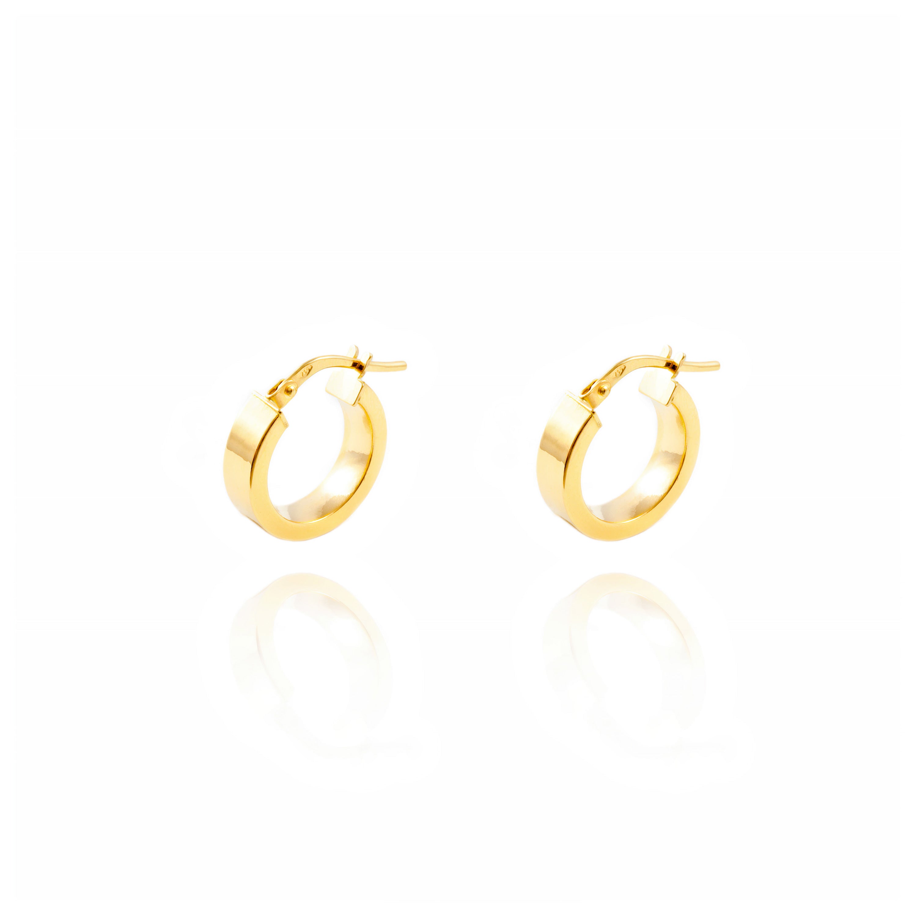 Pendientes Oro Amarillo 18K Aros Rectangular Brillo 14 x 4 mm