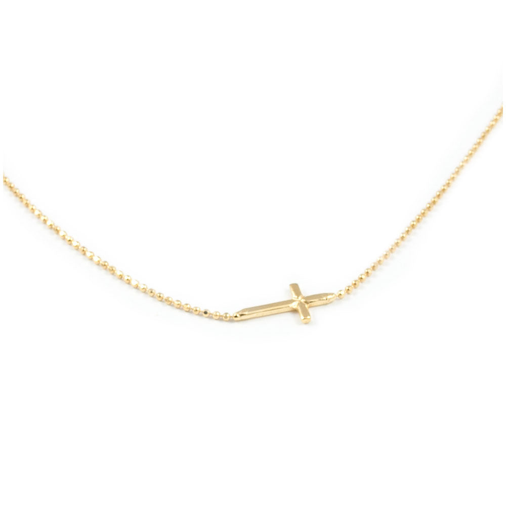 Collar Plata Bola Diamantada Dorada con cruz horizontal