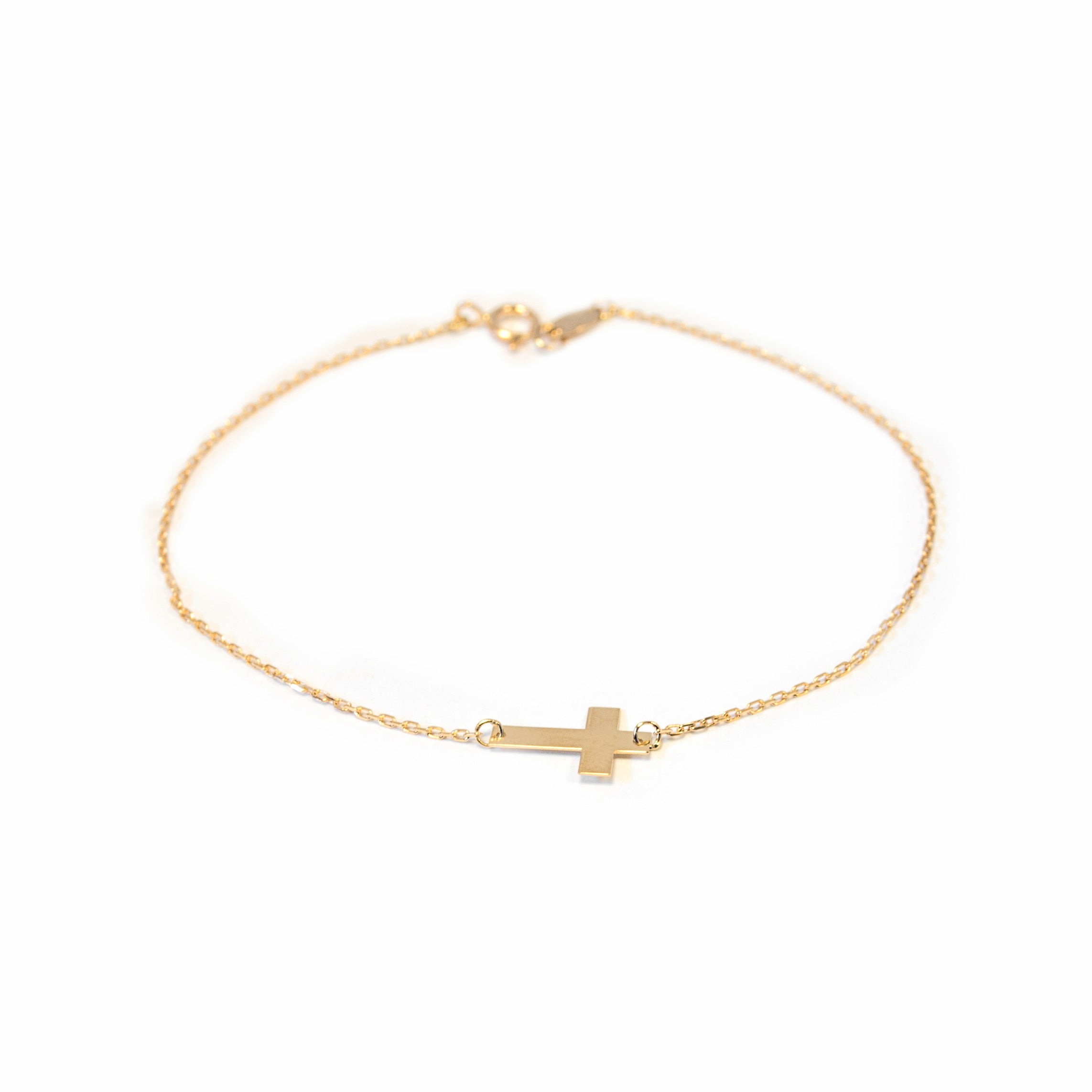 Pulsera Mujer-Niña Oro Amarillo 18K Cruz horizontal Brillo 18 cm