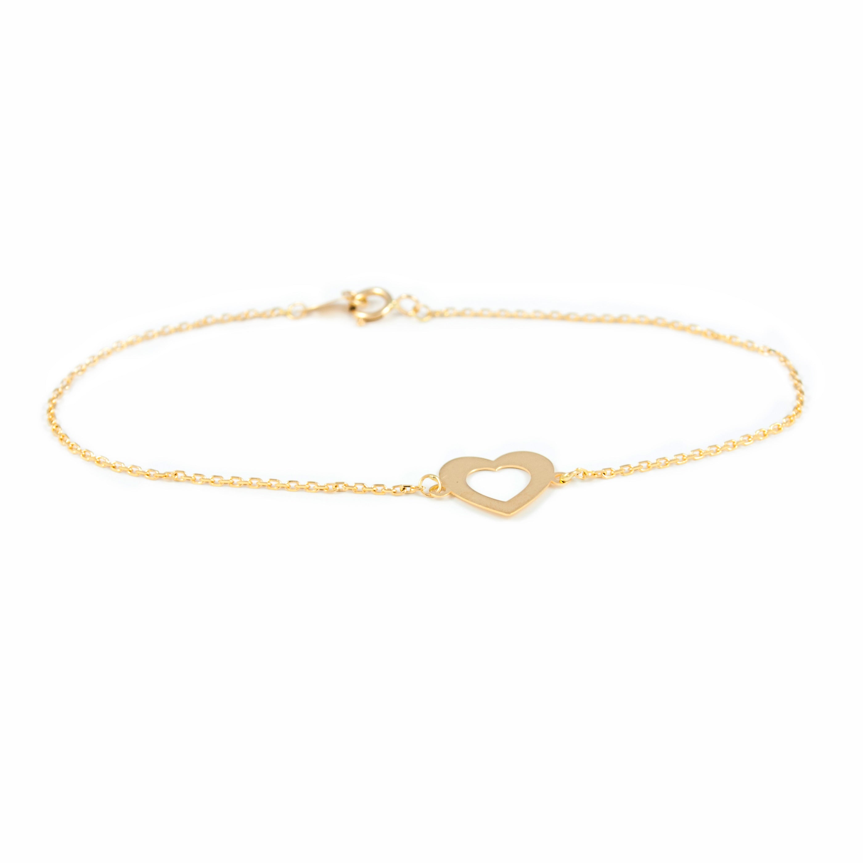 Pulsera Mujer-Niña Oro Amarillo 18K Corazón Brillo 18 cm