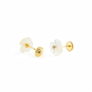 Pendientes Niña Flor Nacar 3 Petalos Circonita