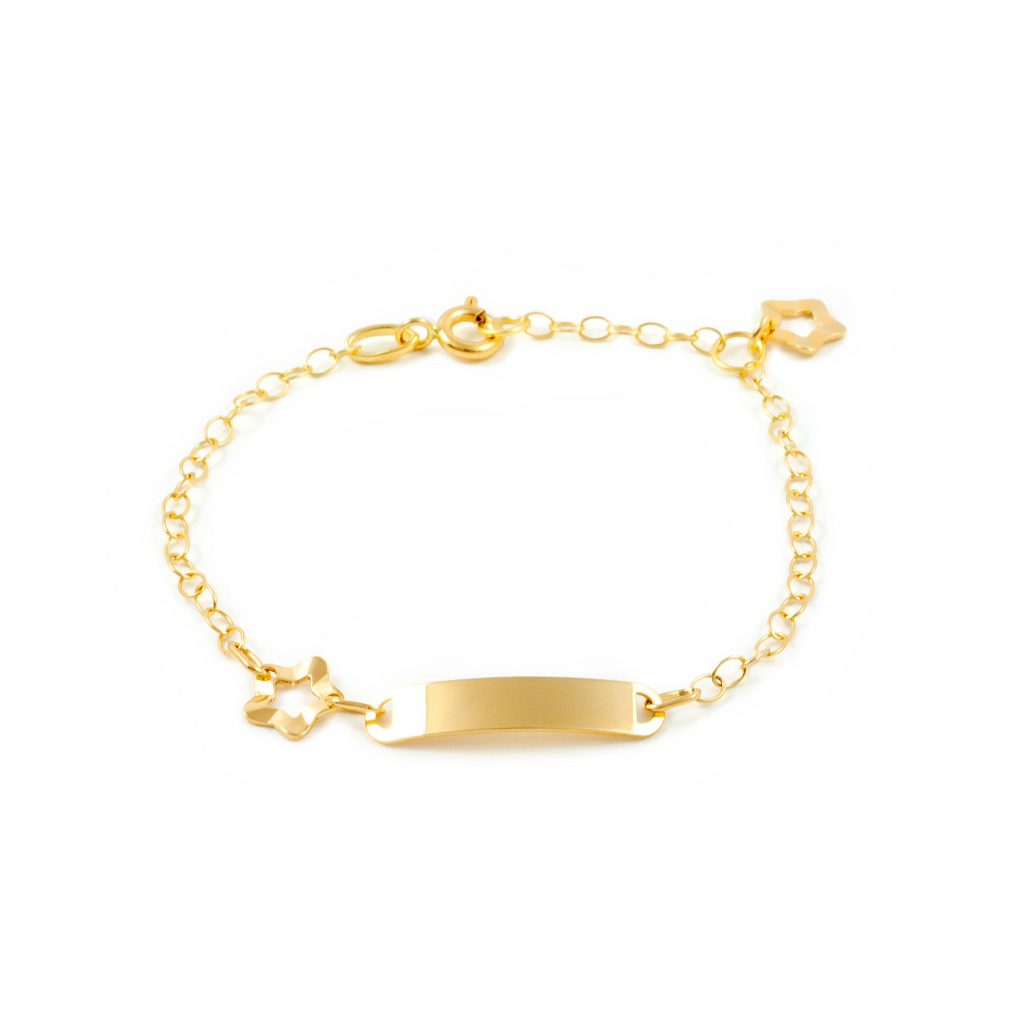 Pulsera Niña Oro Amarillo 18K Personalizada Esclava Estrella Brillo y Textura 14 cm