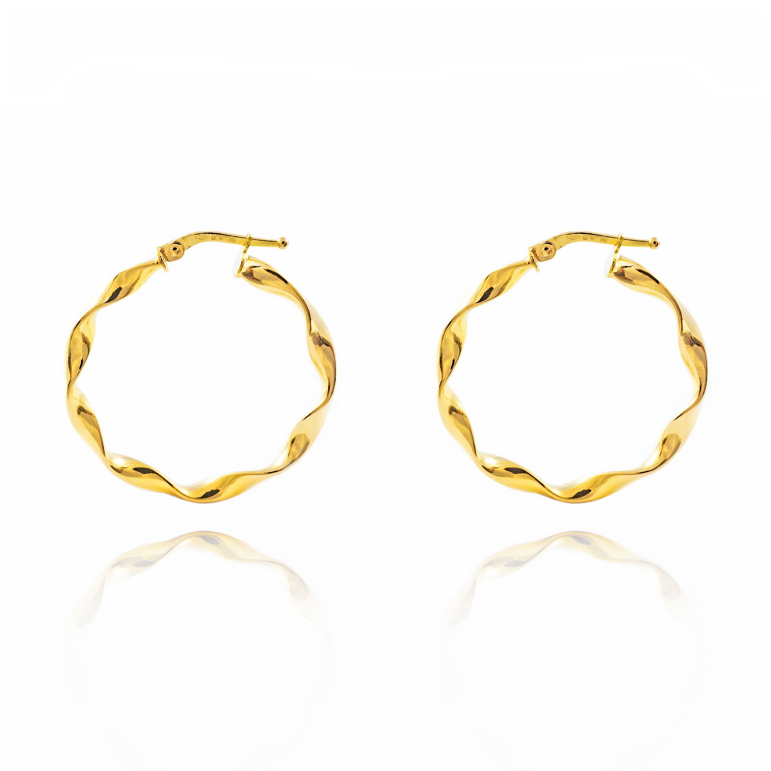 Pendientes Oro Amarillo 18K Aros Plano Reliados Brillo 30 x 3 mm