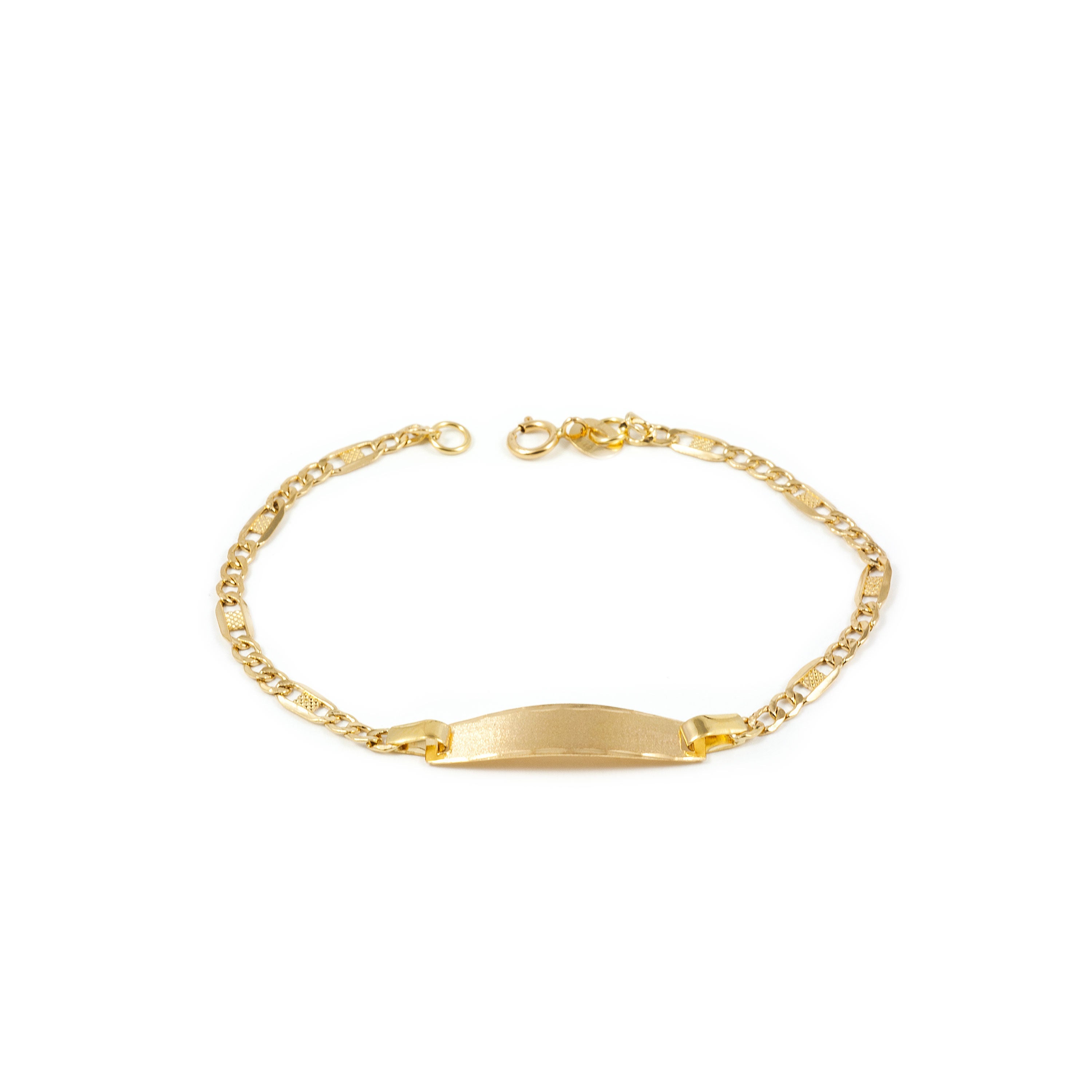 Pulsera Niña Oro Amarillo 18K Personalizada Esclava Figaro 3X1 Mate y Brillo 13 cm