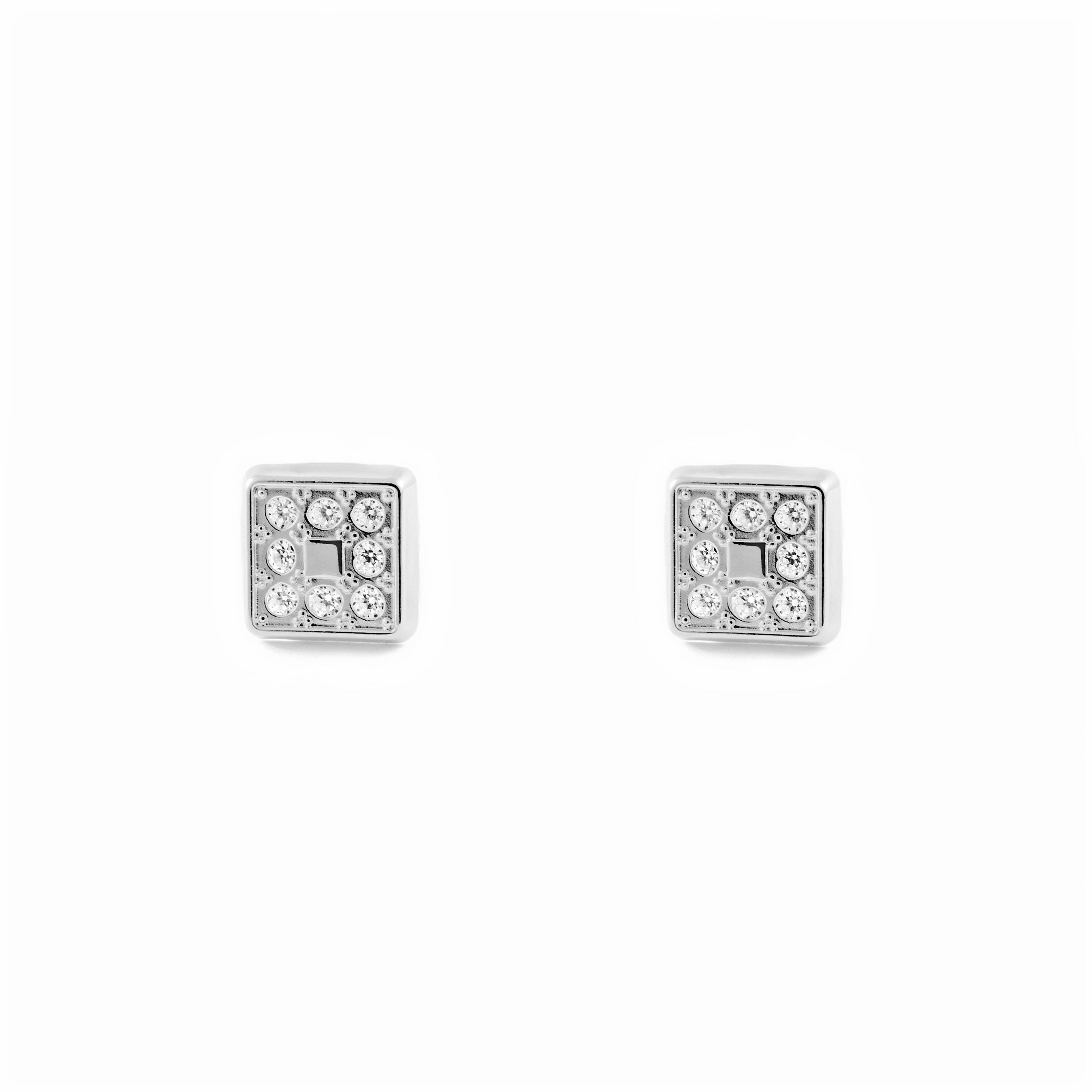 Pendientes Niña Oro Blanco 18K Cuadrado Circonitas Brillo