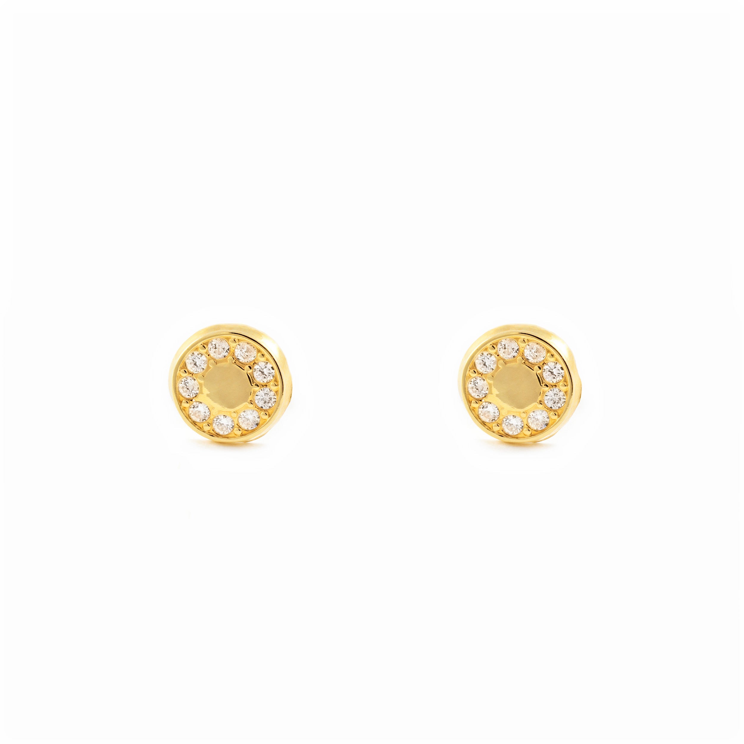 Pendientes Niña Oro Amarillo 18K Redondo Circonitas Brillo