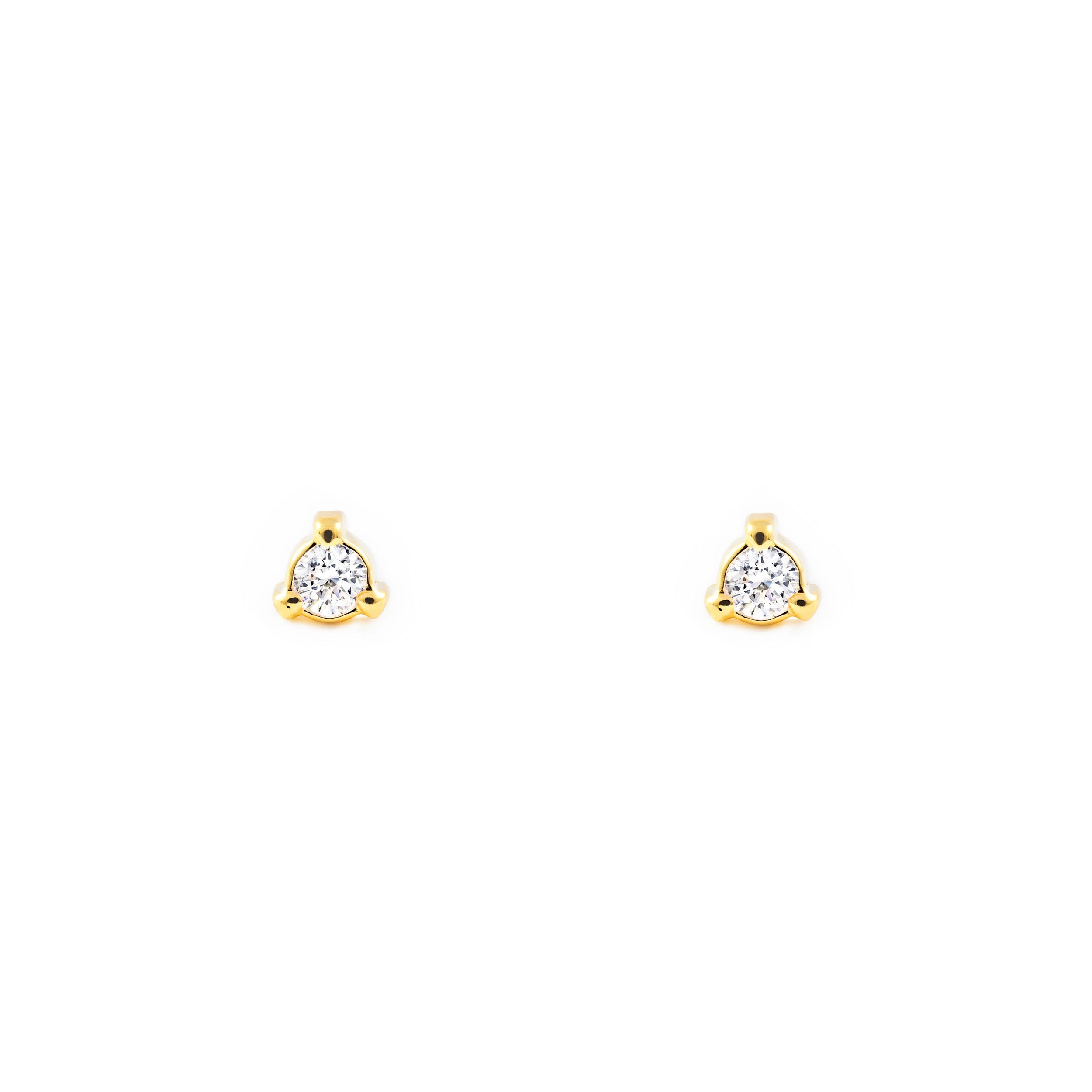 Pendientes Bebe Oro Amarillo 18K Chatón Triangulo Circonita Brillo