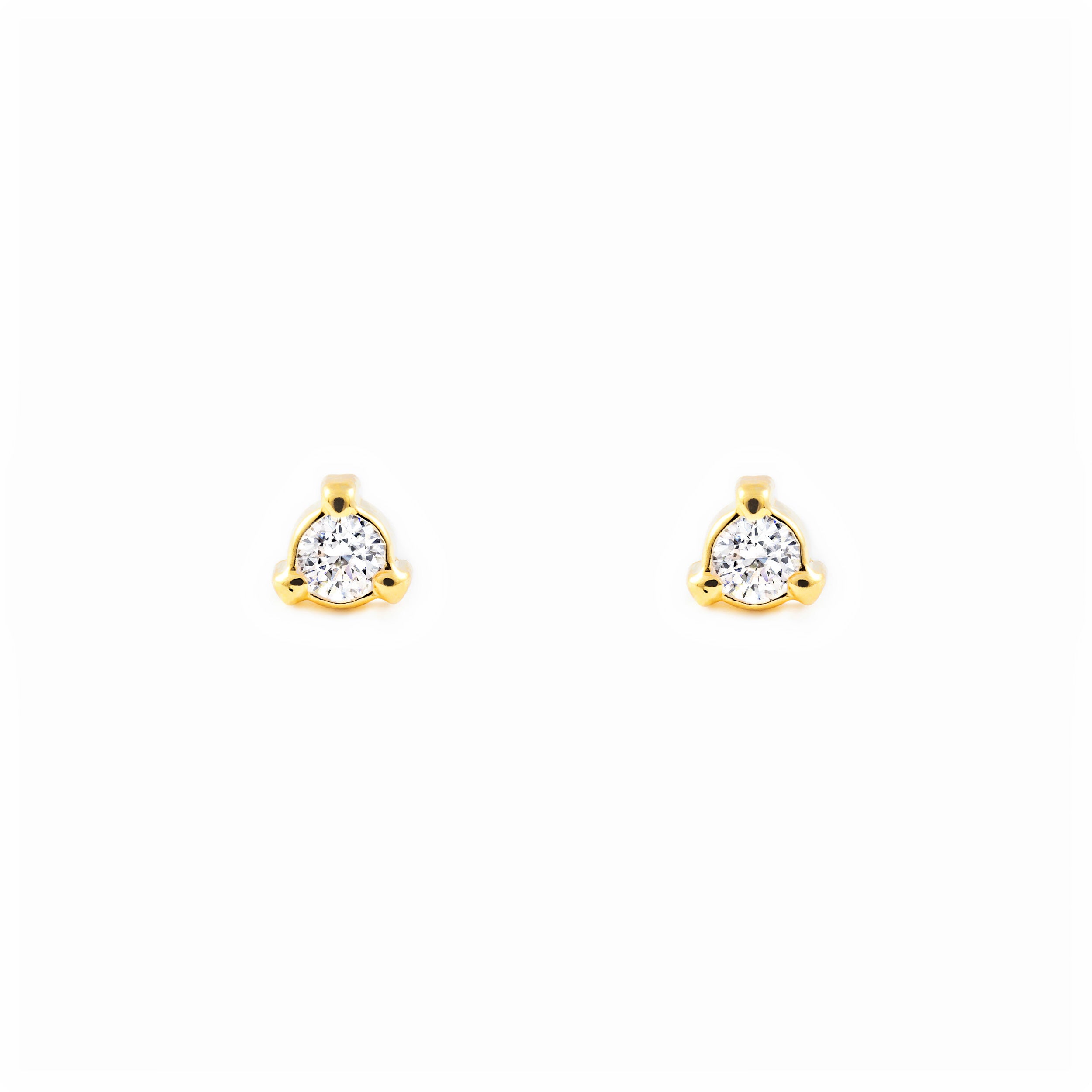 Pendientes Bebe-Niña Oro Amarillo 18K Chatón Triangulo Circonita Brillo
