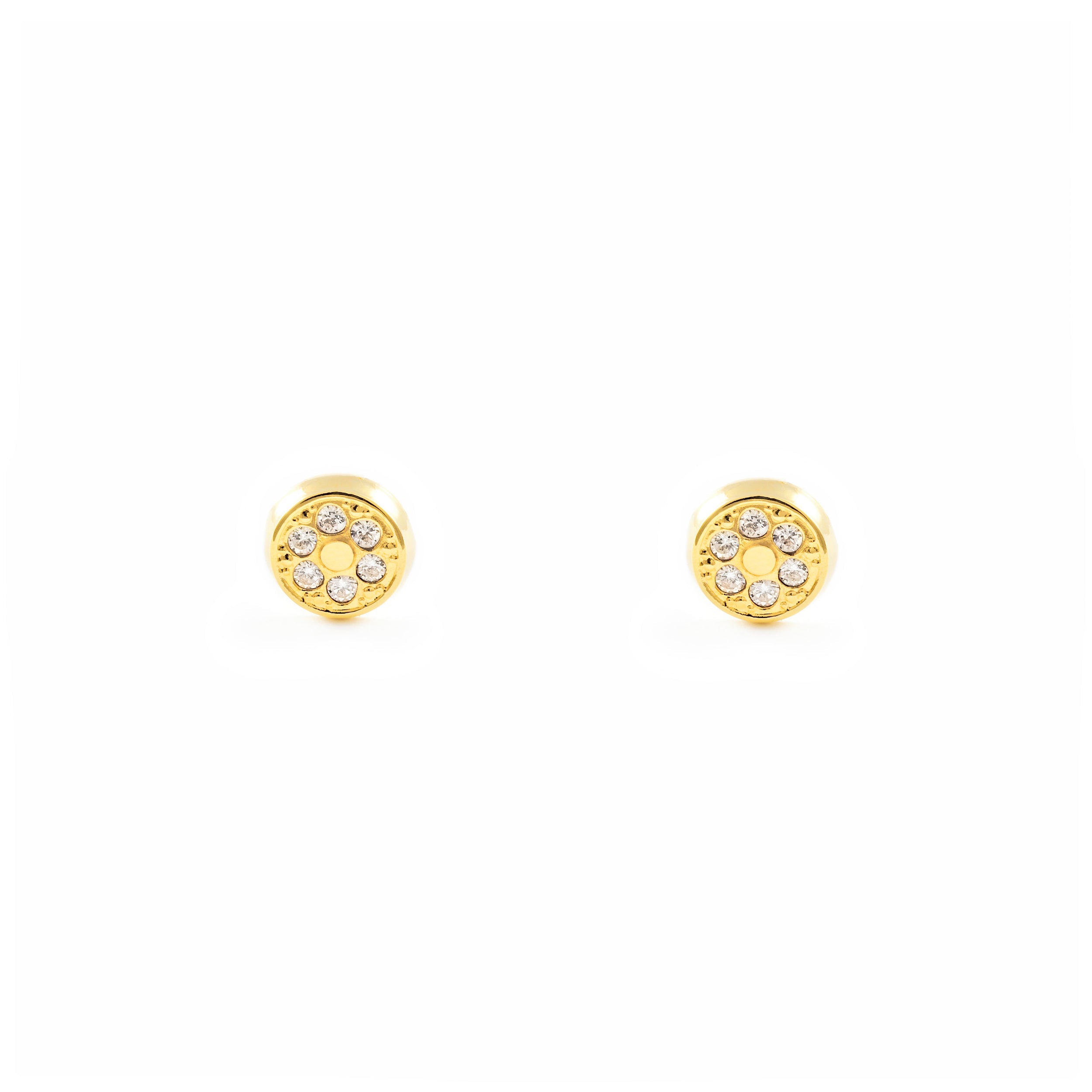 Pendientes Bebe-Niña Oro Amarillo 18K Redondo Circonitas Brillo