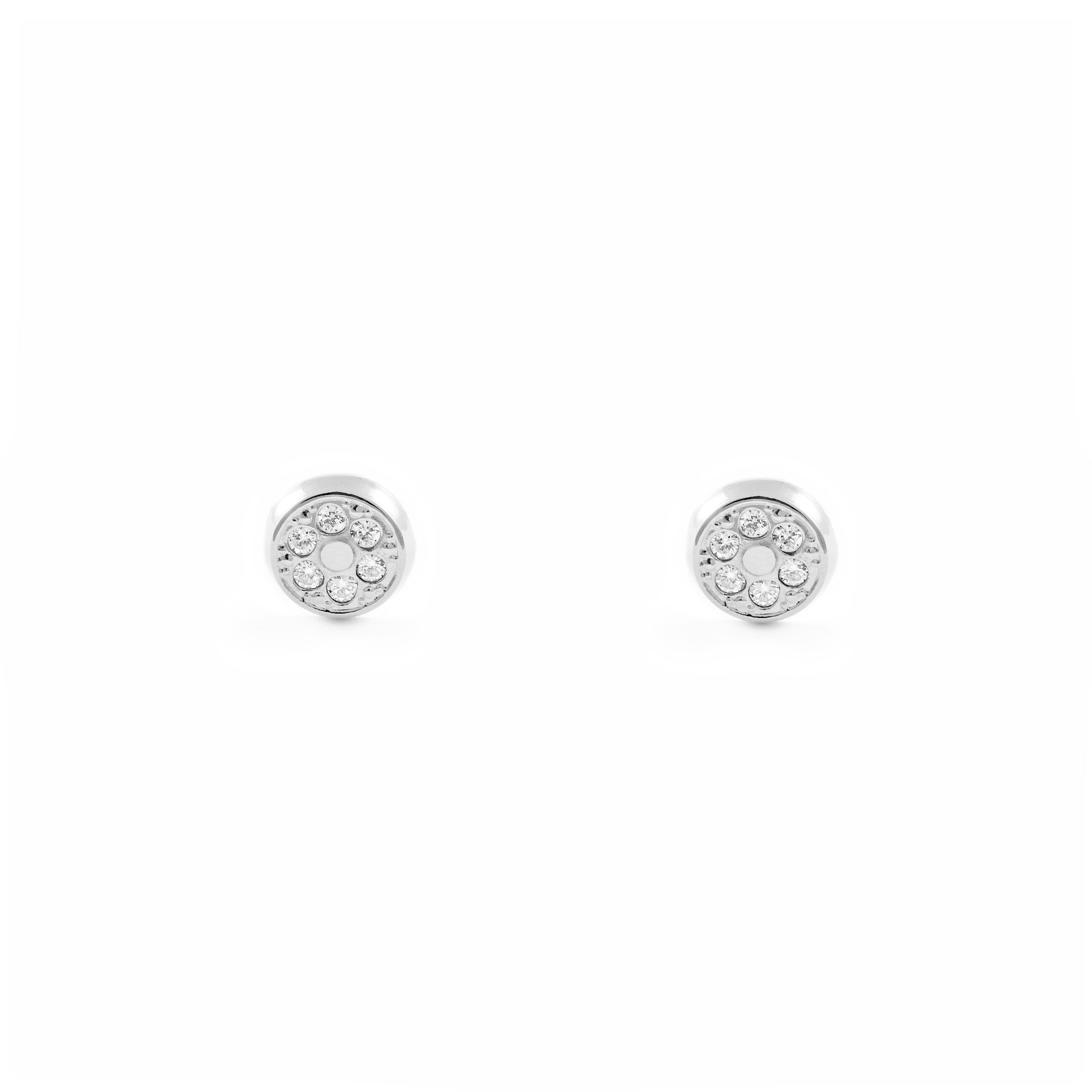 Pendientes Bebe-Niña Oro Blanco 18K Redondo Circonitas Brillo