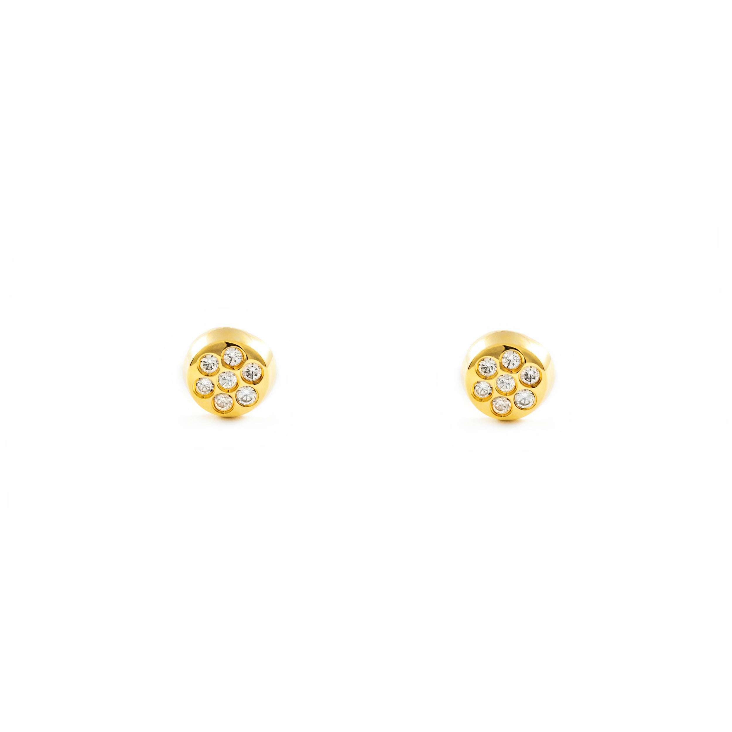 Pendientes Bebe Oro Amarillo 18K Redondo Circonitas Brillo