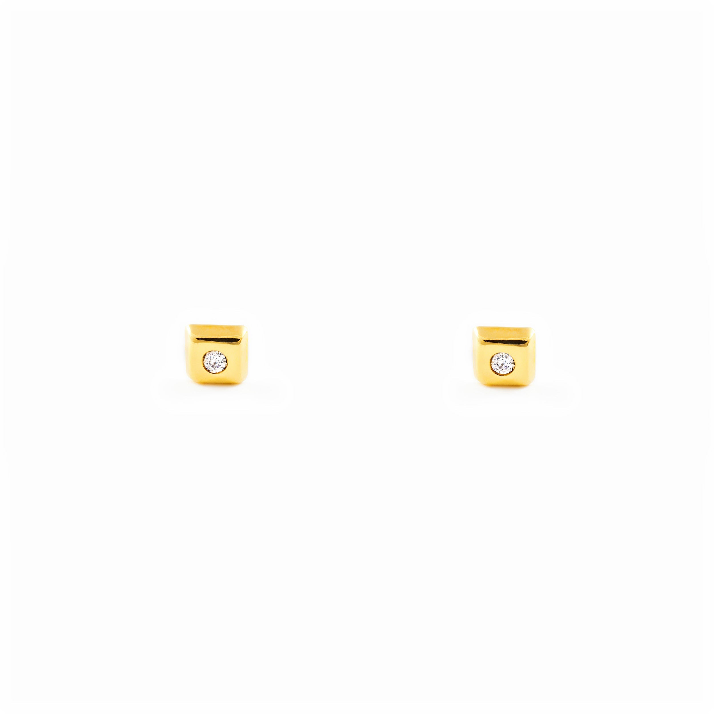 Pendientes Bebe Oro Amarillo 18K Cuadrado Circonita Brillo