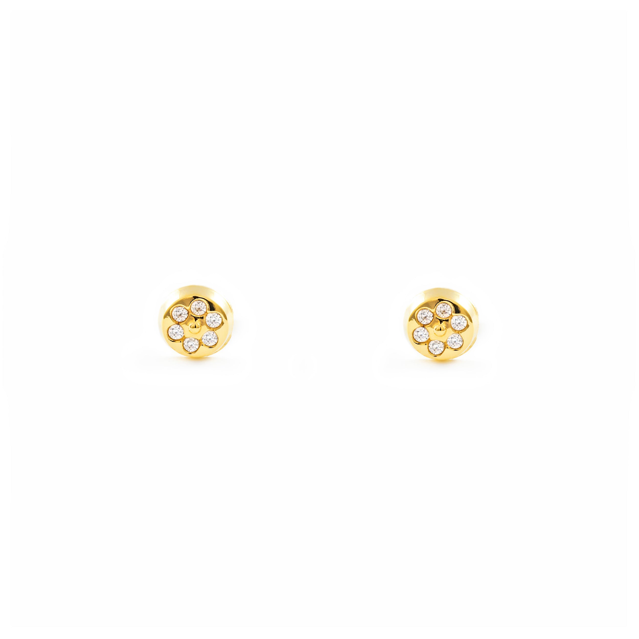 Pendientes Bebe Oro Amarillo 9K Redondo Circonitas Brillo