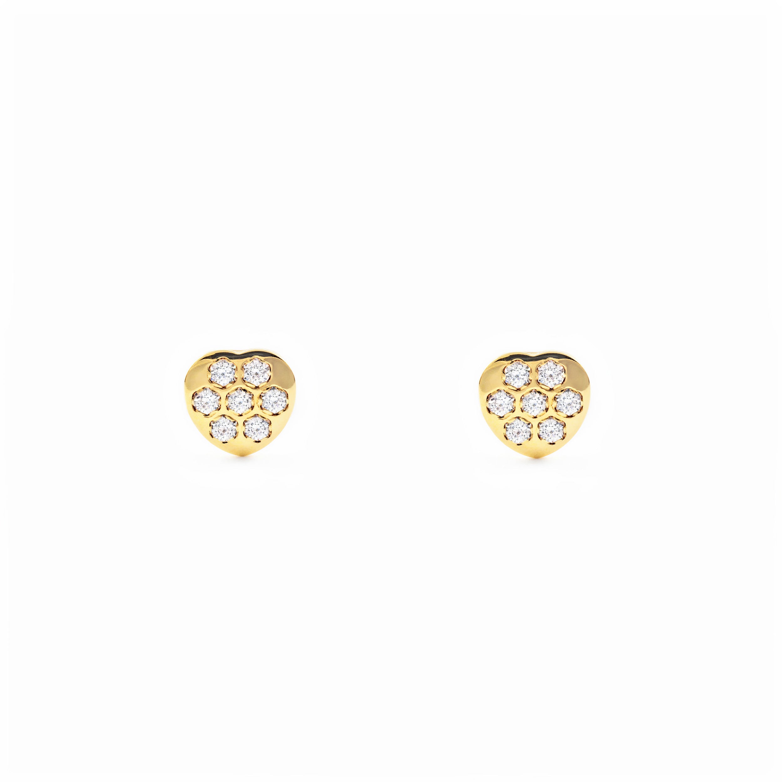 Pendientes Niña Oro Amarillo 18K Corazón Circonitas Brillo