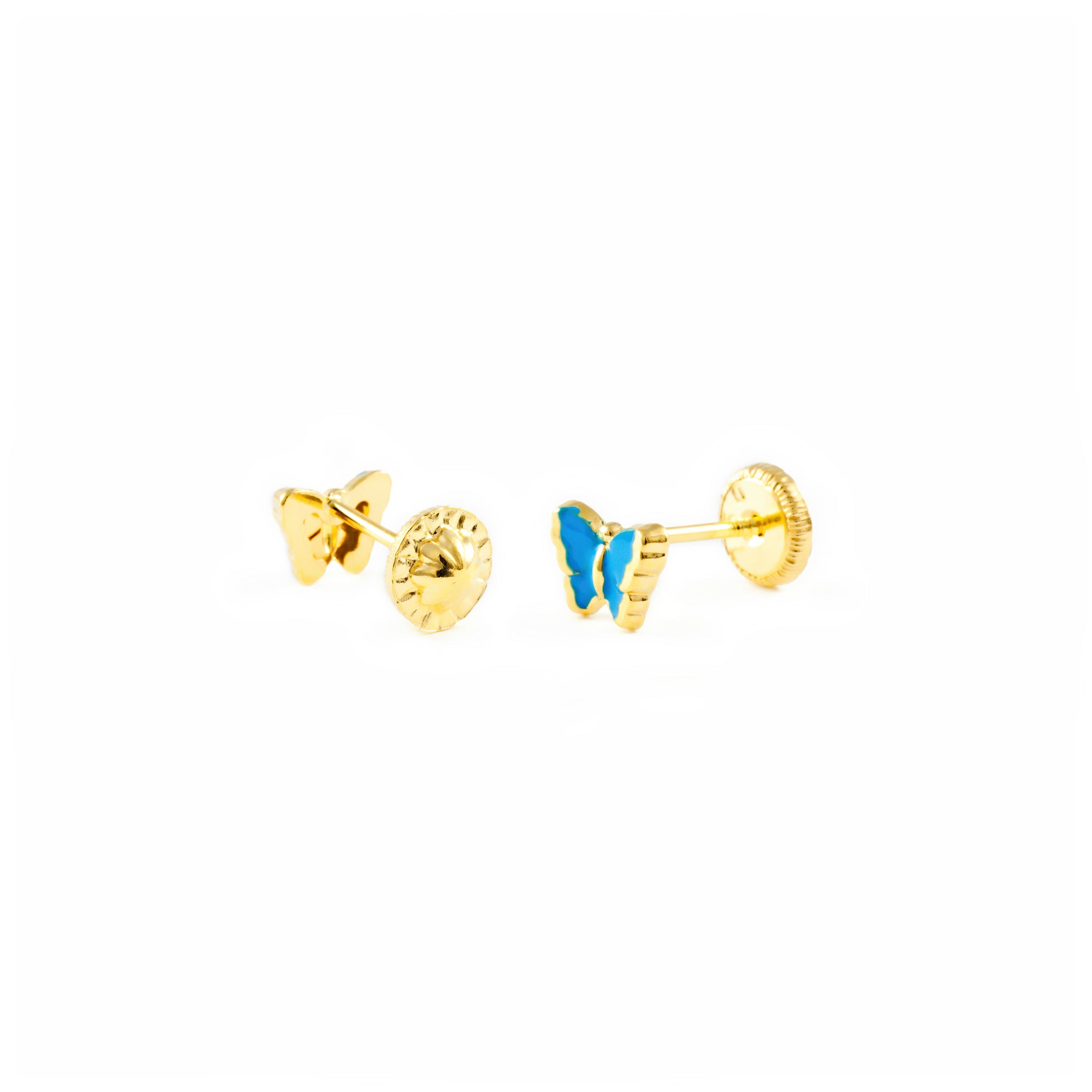Pendientes Bebe o Niña Oro Mariposa Esmaltada Azul Intenso