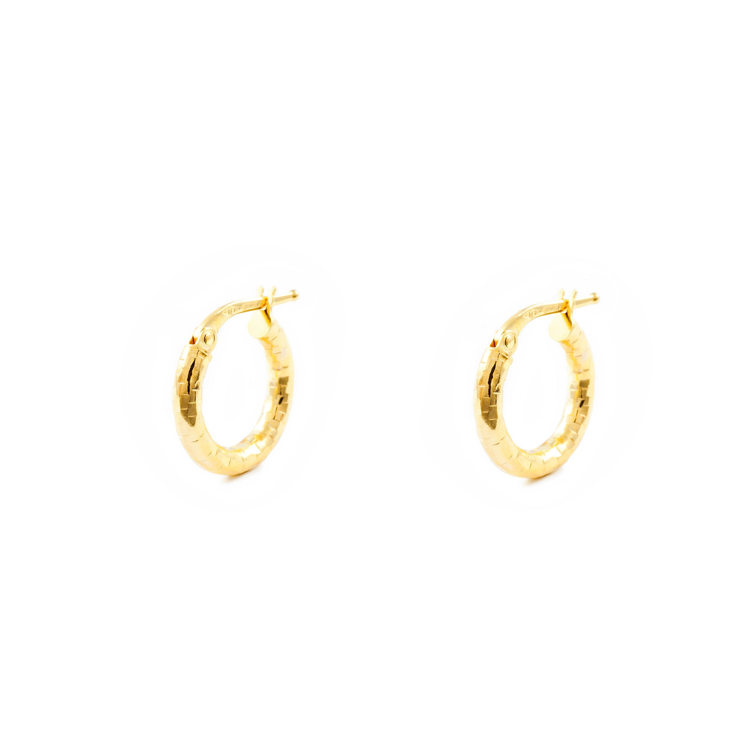Pendientes Oro Amarillo 9K Aros Redondo Brillo y Textura 13,5 x 2,5 mm