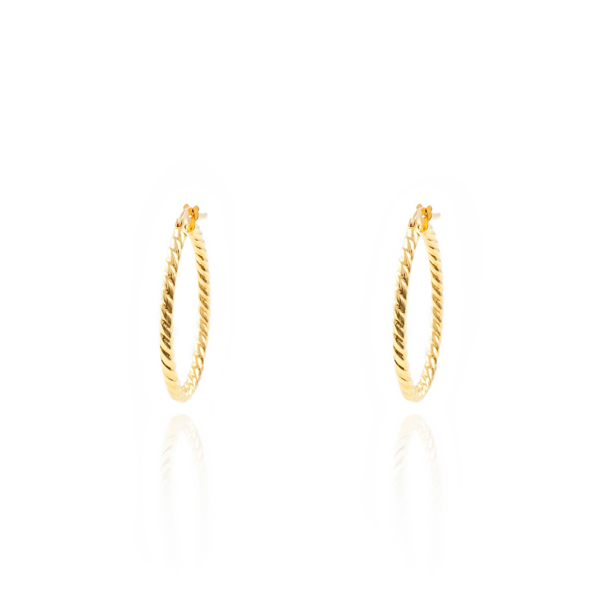 Pendientes Oro Amarillo 9K Aros Redondo Reliados Brillo 30 x 2 mm