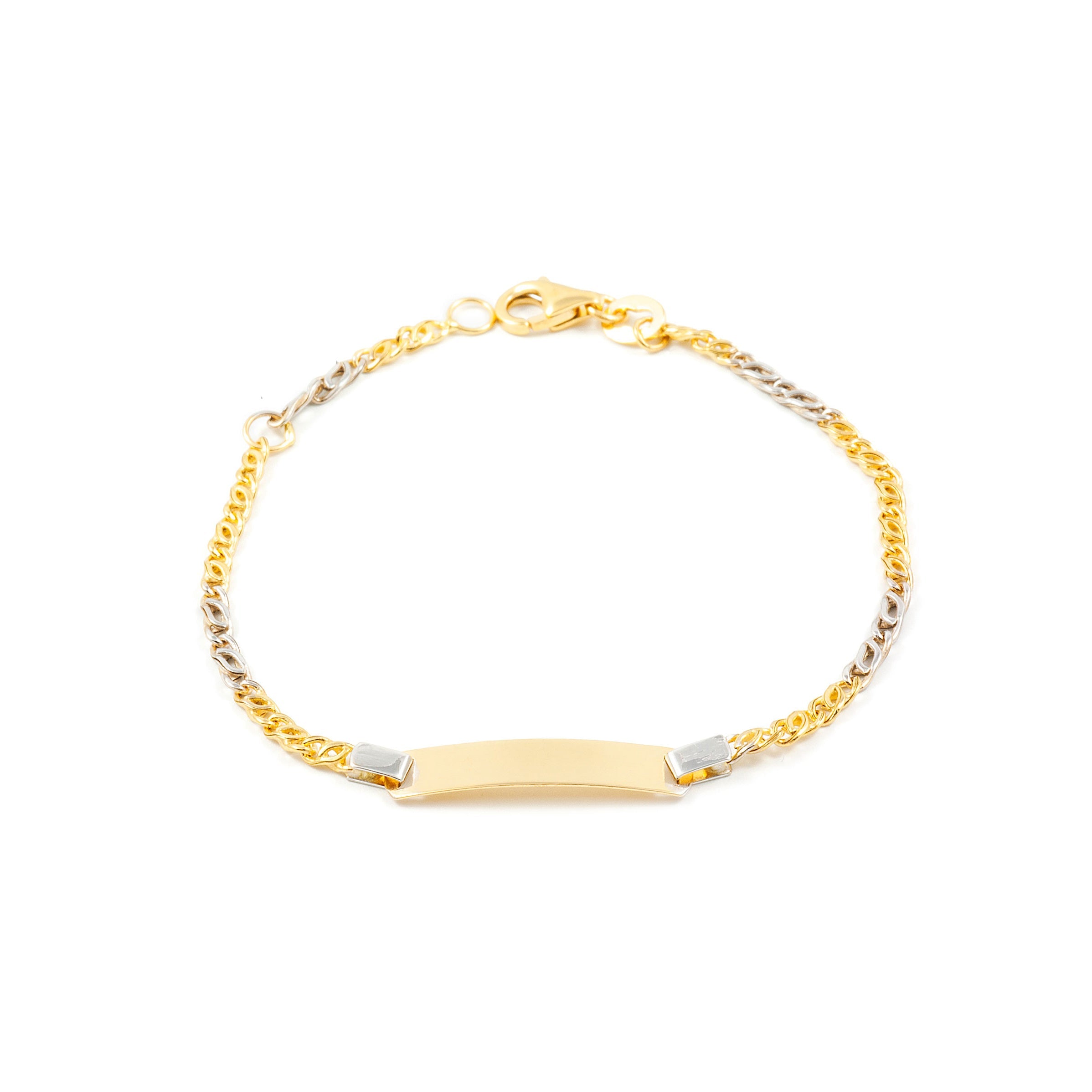 Pulsera Niña Oro Bicolor 18K Personalizada Esclava Brillo 15 cm