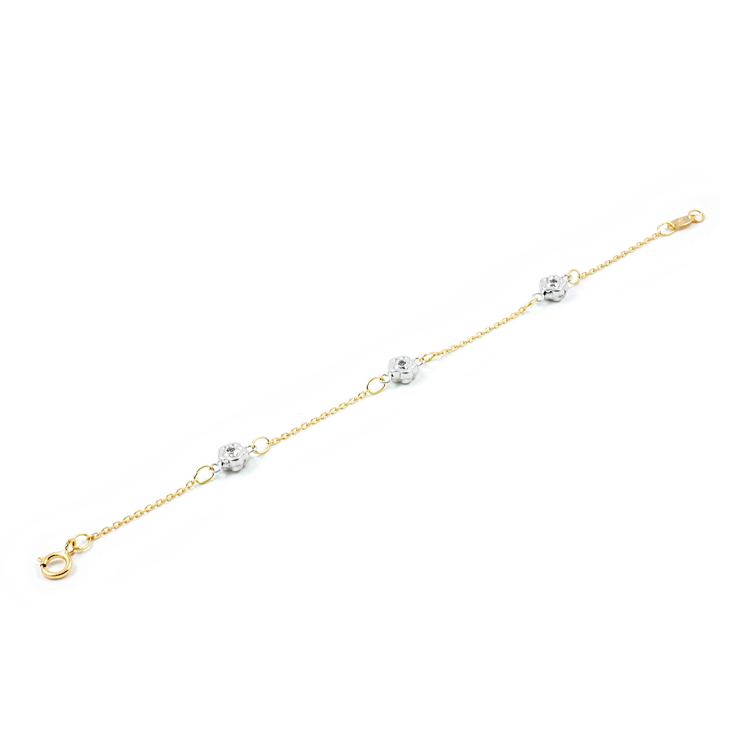 Pulsera niña oro bicolor con margaritas