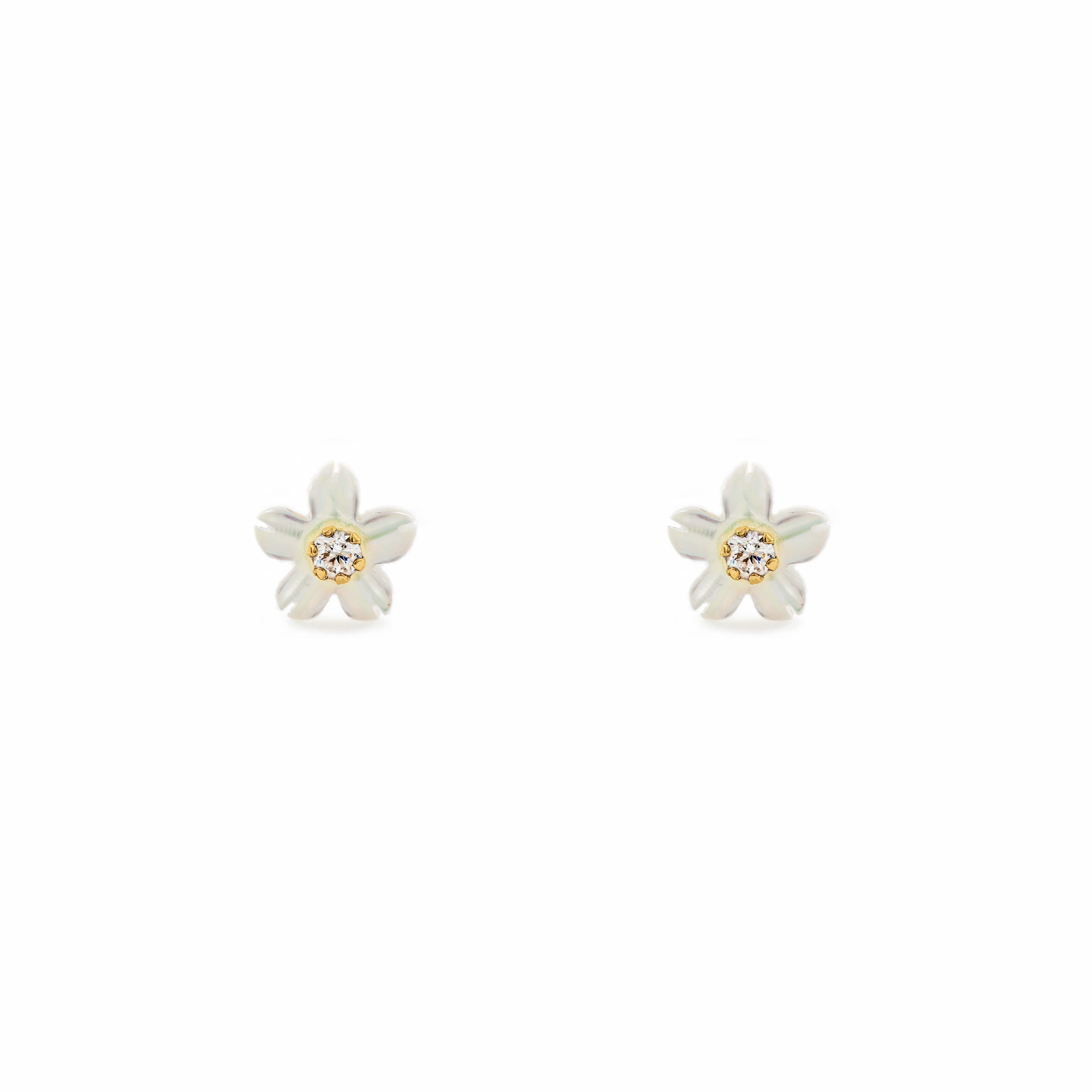 Pendientes Niña Oro Amarillo 9K Nacar Flor Circonita 2 mm Brillo
