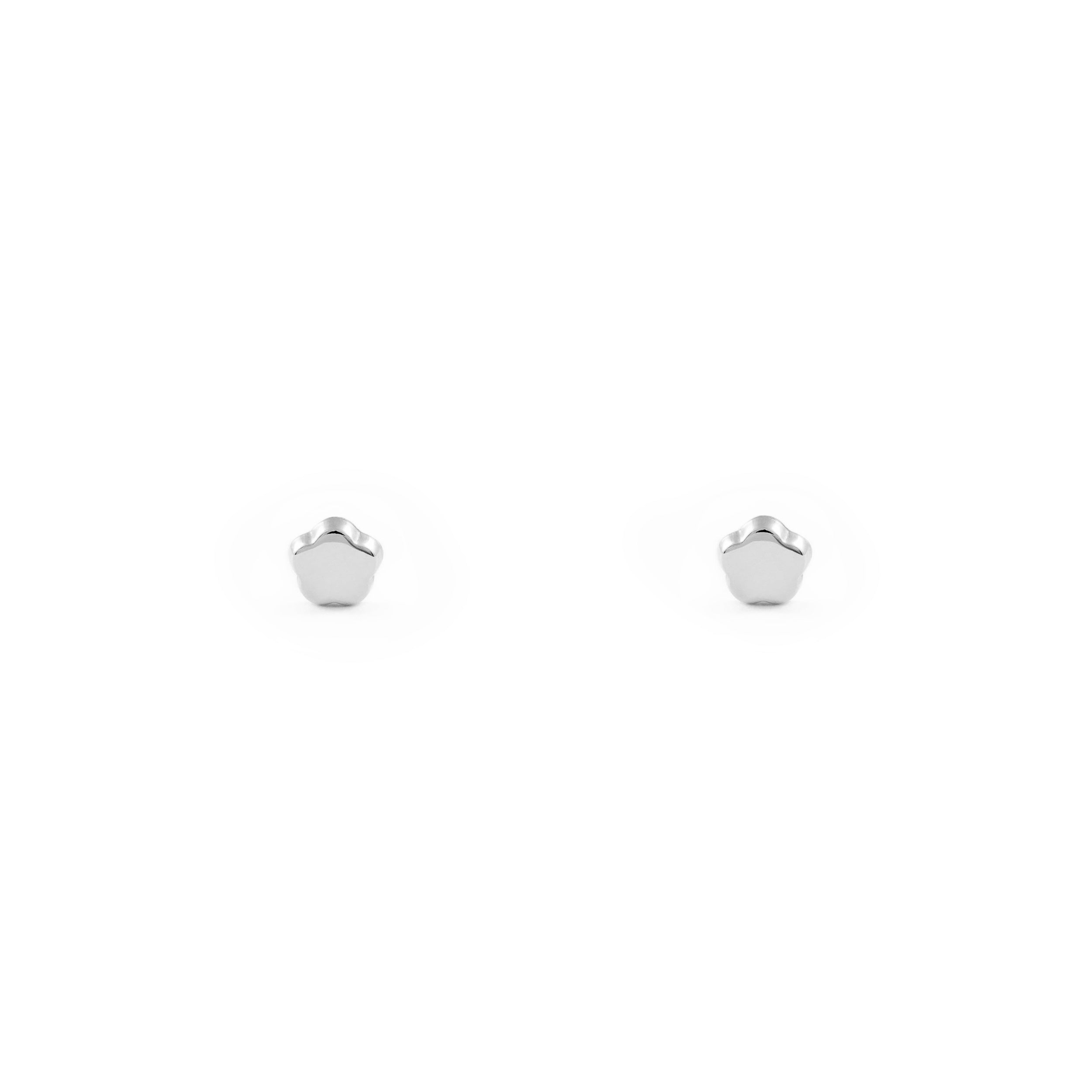 Pendientes Bebe Oro Blanco 18K Flor Margarita Brillo