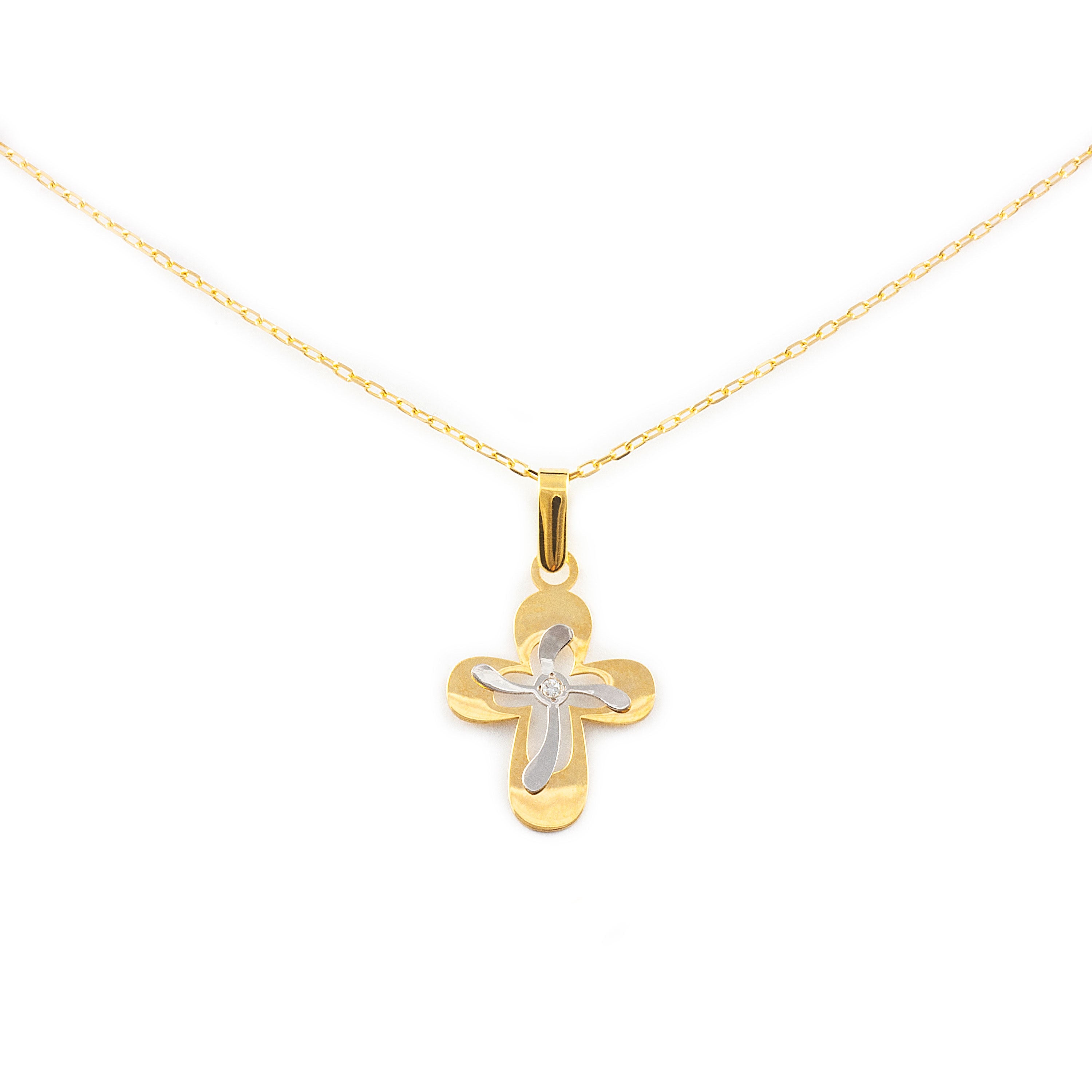 Colgante Cruz oro Bicolor con diamante