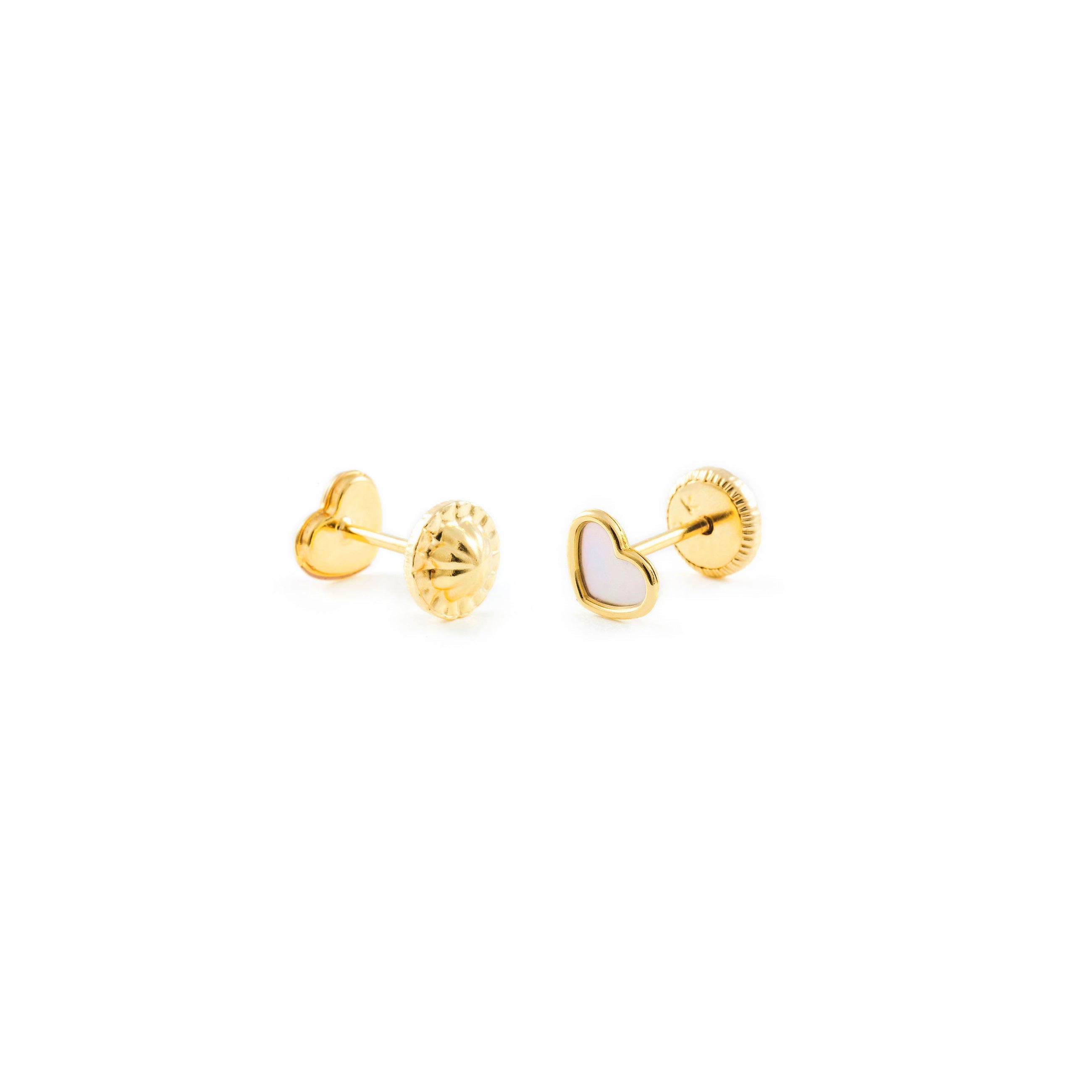 Pendientes Oro Bebe o Niña corazón con fondo nacar (9kts)