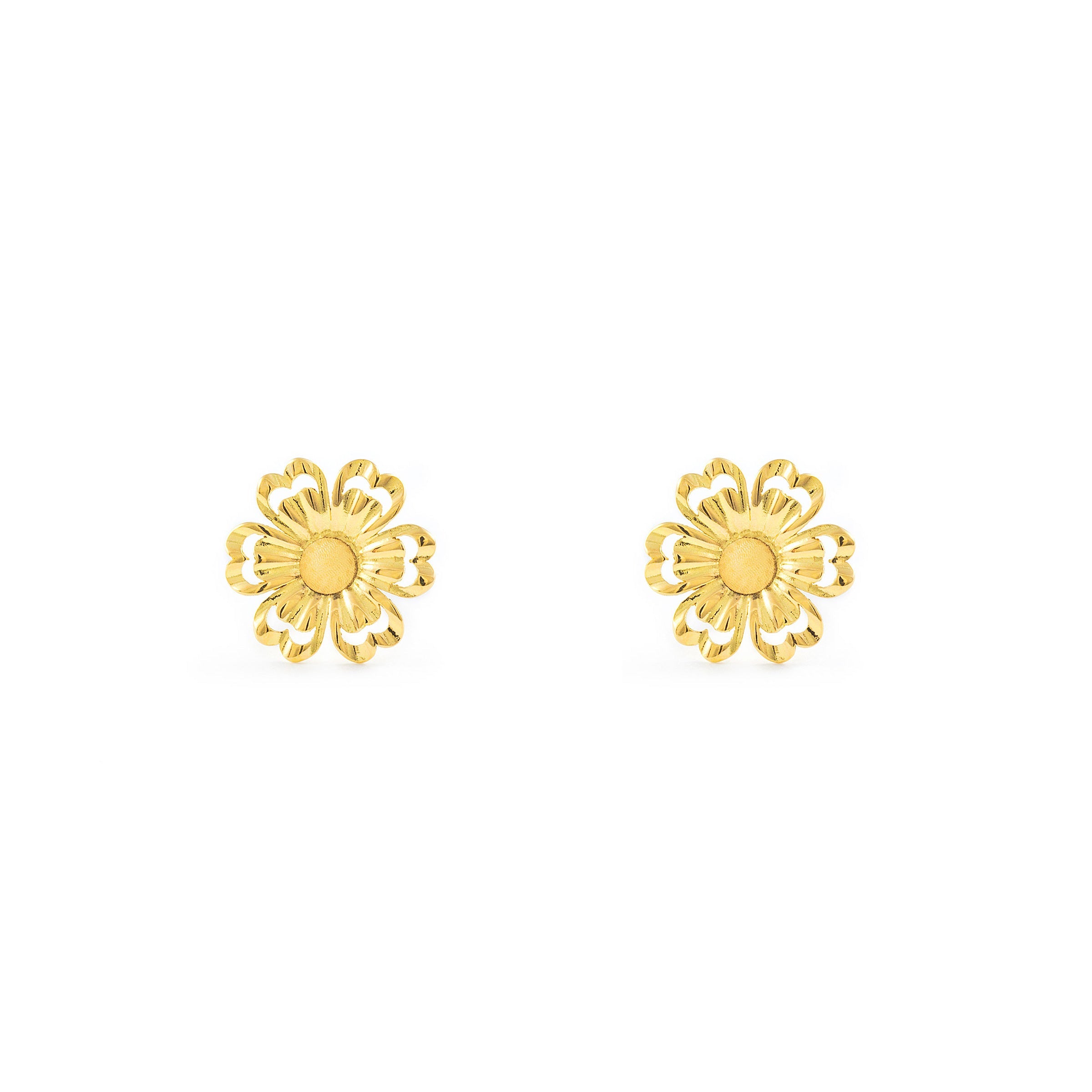 Pendientes Mujer-Niña Oro Amarillo 18K Flor Mate y Brillo
